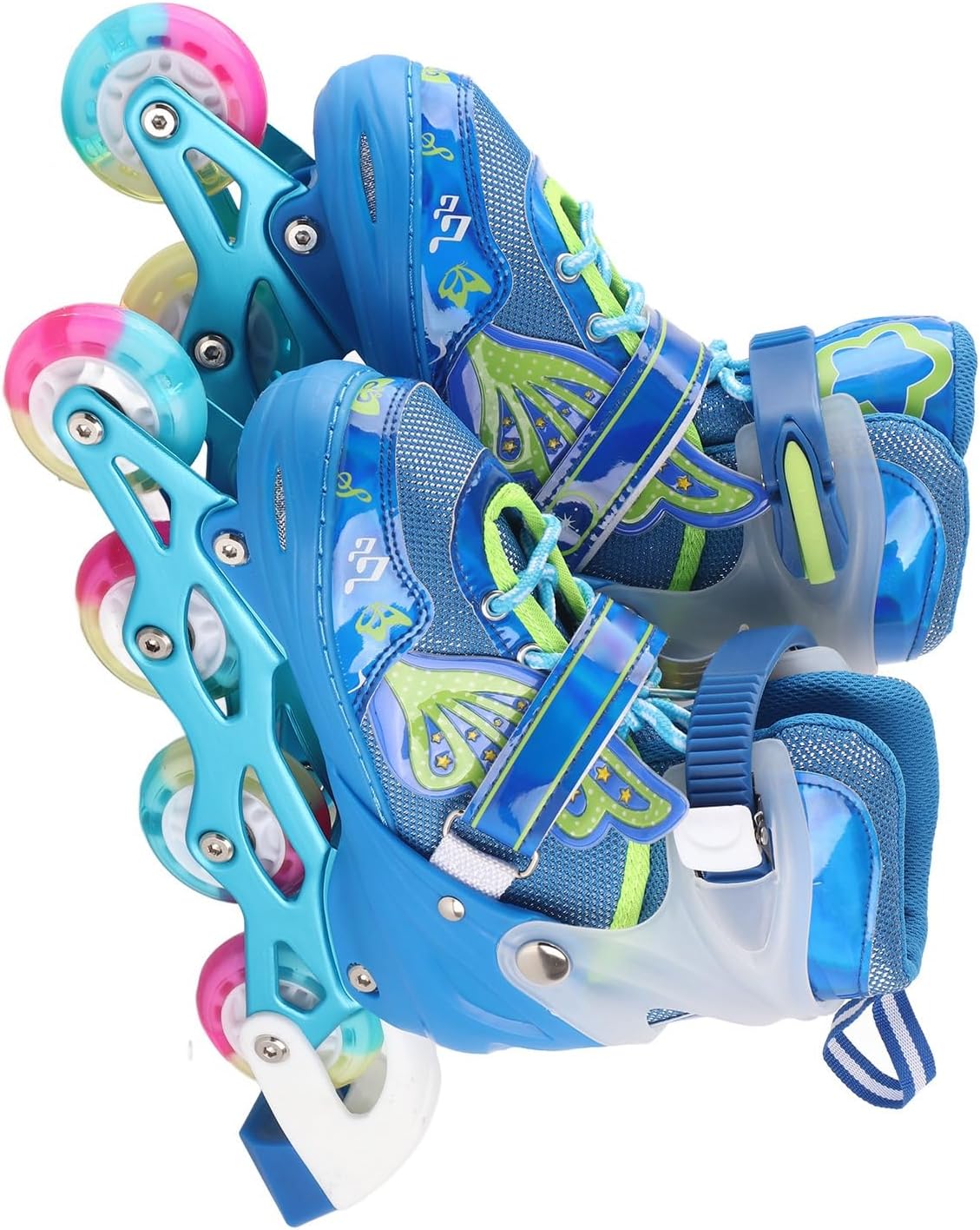Adjustable Blue Breathable Light Up Roller Skates for Kids Rolling Blades M Size Children with Storage Bag