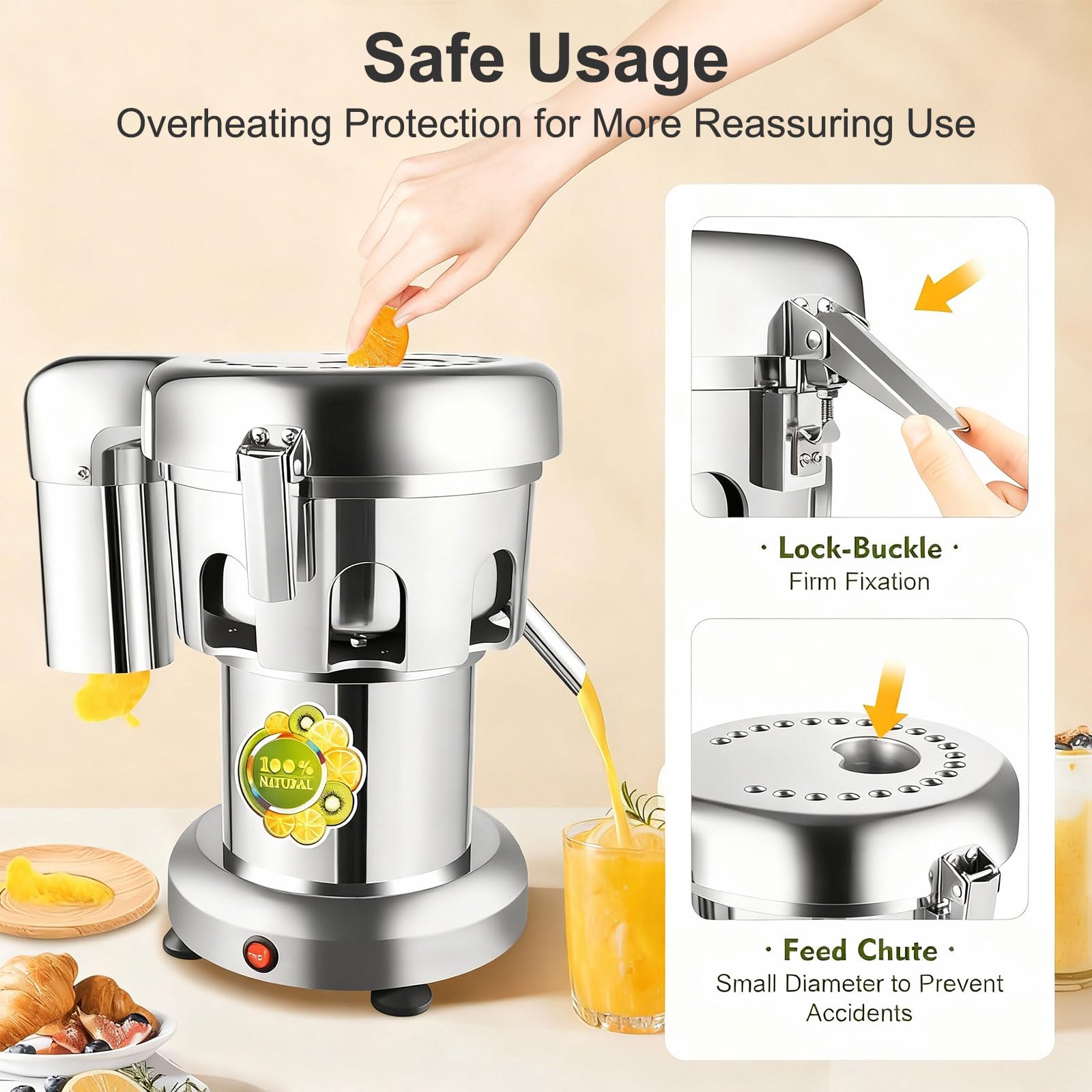 KEhtu Extracteur de jus Professionnel, centrifugeuse électrique en Acier Inoxydable avec séparation Automatique de la pulpe, Silencieux, pièces compatibles Lave-Vaisselle