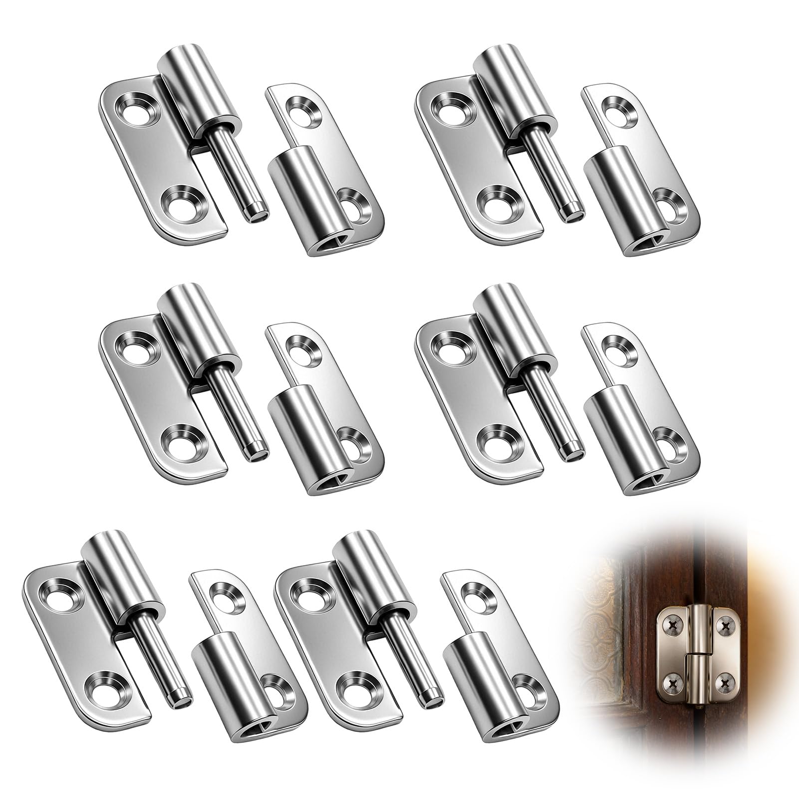 6Pcs 1.5 Inch Detachable Door Hinges, 304 Stainless Steel Lift Off Hinges, Heavy Duty Small Slip Joint Flag Hinges for Internal External Doors, Right Handed Detachable Lift Off Gate Hinges (Silver)