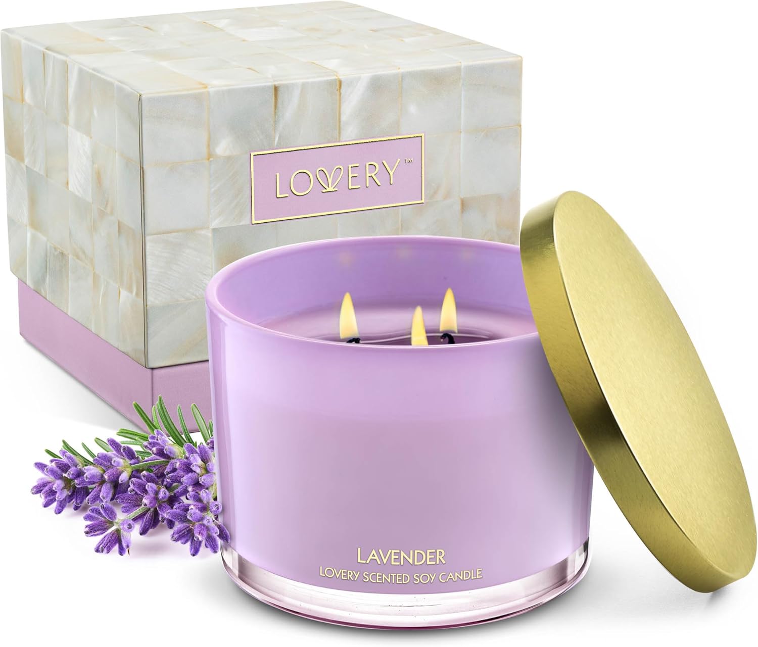 Birthday Gifts, Lavender Candles for Home Scented, Luxury Large Scented Candles, 3 Wick Soy Jar Candle, Aromatherapy Stress Relief Gifts for Women and Men, 100% Natural Soy Wax Candles Set