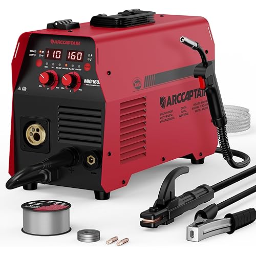 ARCCAPTAIN MIG Welder 160A, Welder Machine 110V 220V, Flux Core MIG/GAS MIG/Lift TIG Welding/Stick 4 in 1 Welding Machine with Synergy, Multiprocess Gas MIG Welder Equipment with 1lb Welding Wire