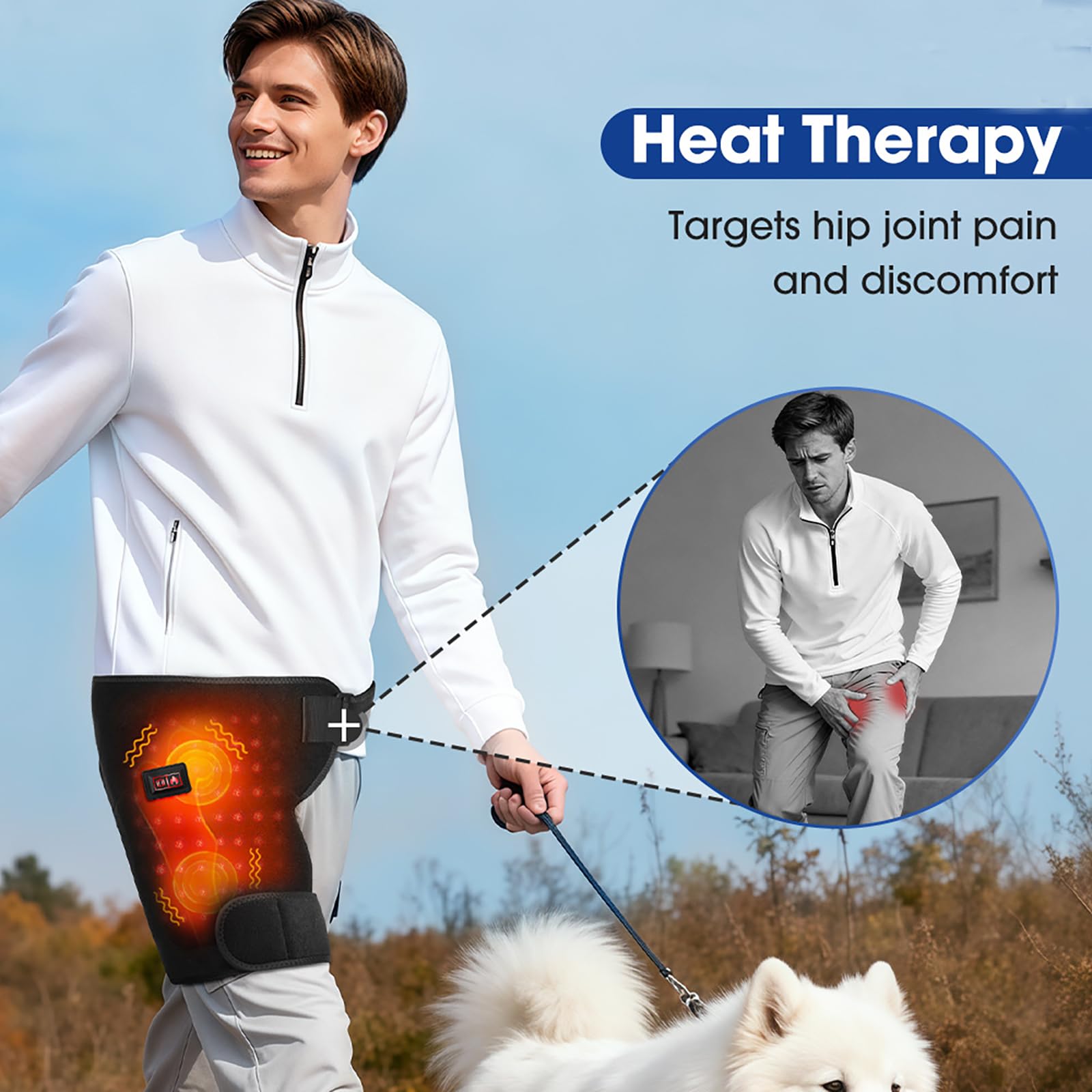Ceinture Chauffante Pour Hanches, Coussin Chauffant Sans Fil Pour Hanche/Sciatique,3 NiveauxtempéRature Et Mode Vibration,Coussin Chauffant éLectrique Pour Hanche/Cuisse