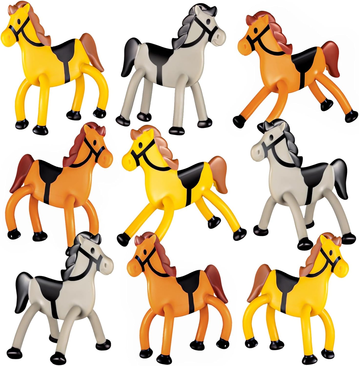 Meooeck 24 Pcs Horse Party Favors 4 Inches Mini Horse Figurines Bendable Cowboy Decorations Farm Animal Toy for Boy Girl Party Supplies, 3 Styles