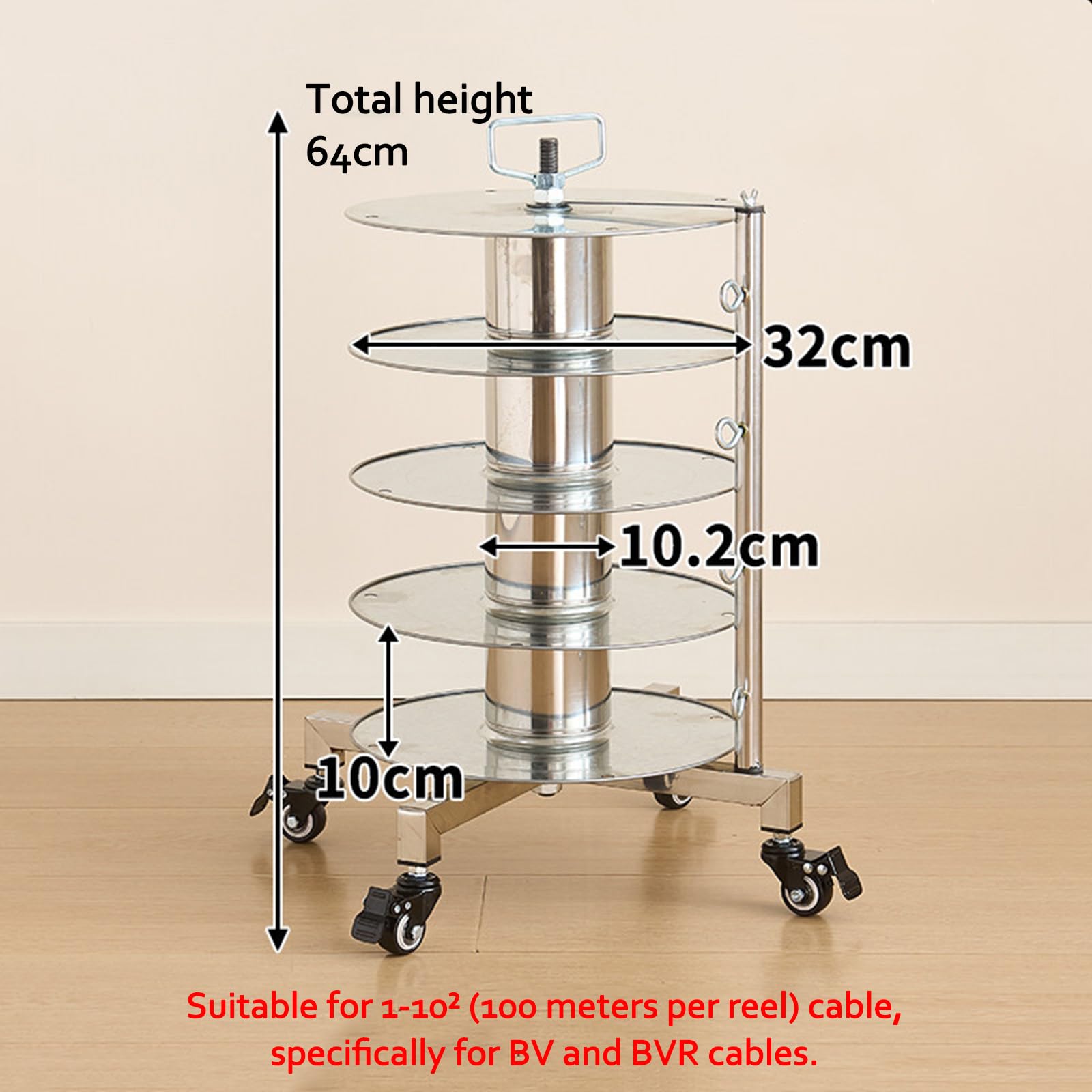 Dispenser per Cavi in ​​Metallo di Livello Industriale/Commerciale, A 2/3/4/5 Livelli, con Coperchio, Anello di Uscita Cavi E Ruote, per Cavi Bv E Bvr da 1 A 10² (100 M per Bobina) 4