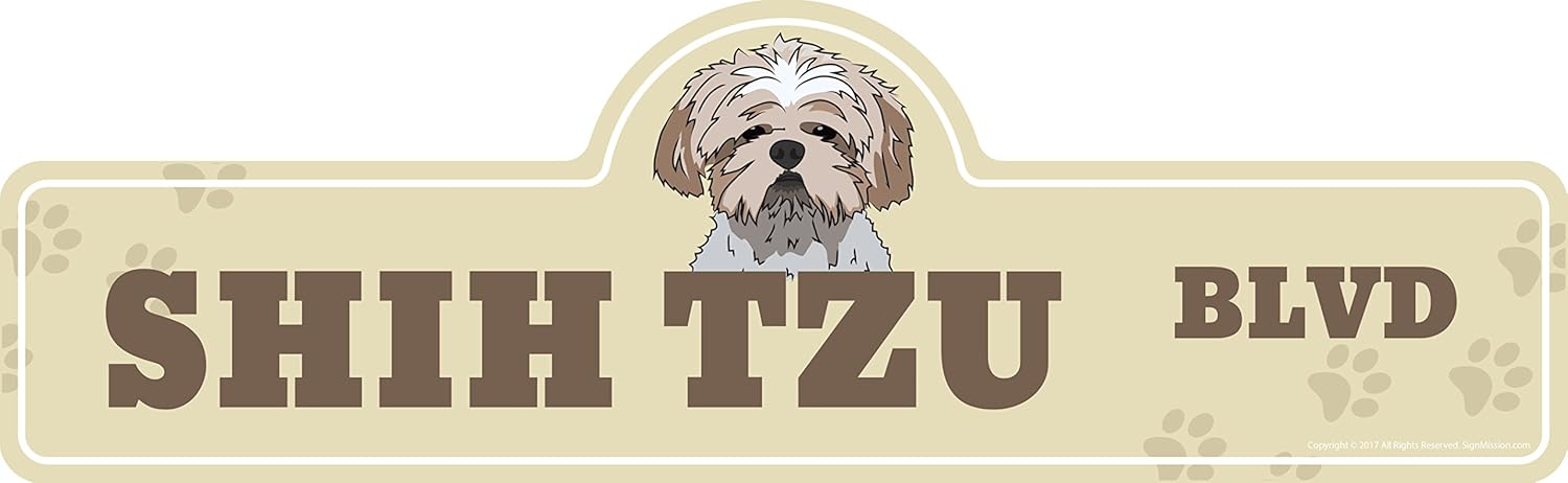 Shih Tzu Street Sign | Indoor/Outdoor | Dog Lover Funny Home Décor for Garages, Living Rooms, Bedroom, Offices | SignMission Personalized Gift | 24" Wide