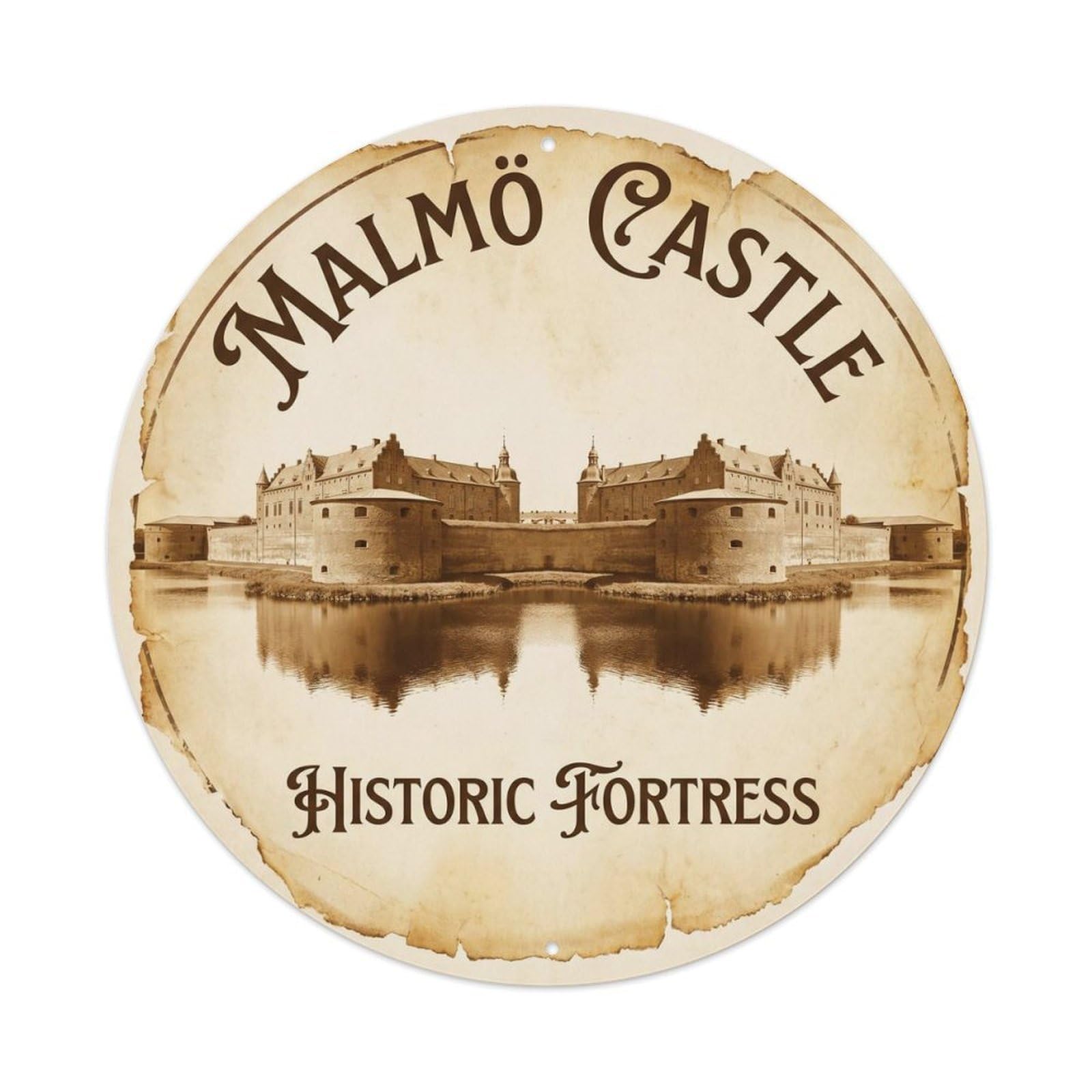 Castle Historic Study Fortress Metal Tin Sign Plaque Wall Decor for Cafe, Club, Garden Round Metal Poster 8x8Inch