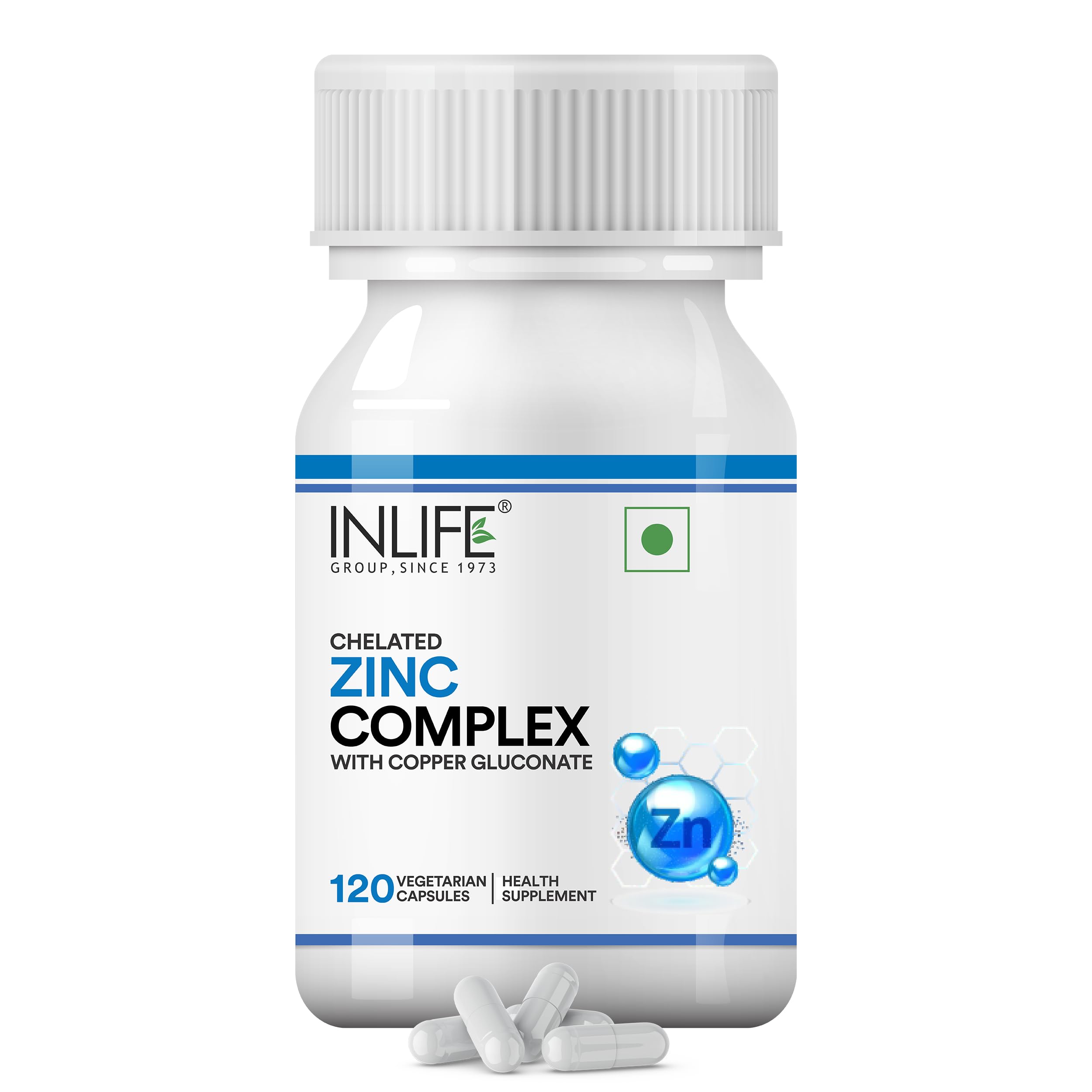 INLIFE Zinc Picolinate Supplements with Copper Gluconate Complex for Men and Women - 120 Vegetarian Capsules (Pack of 1)