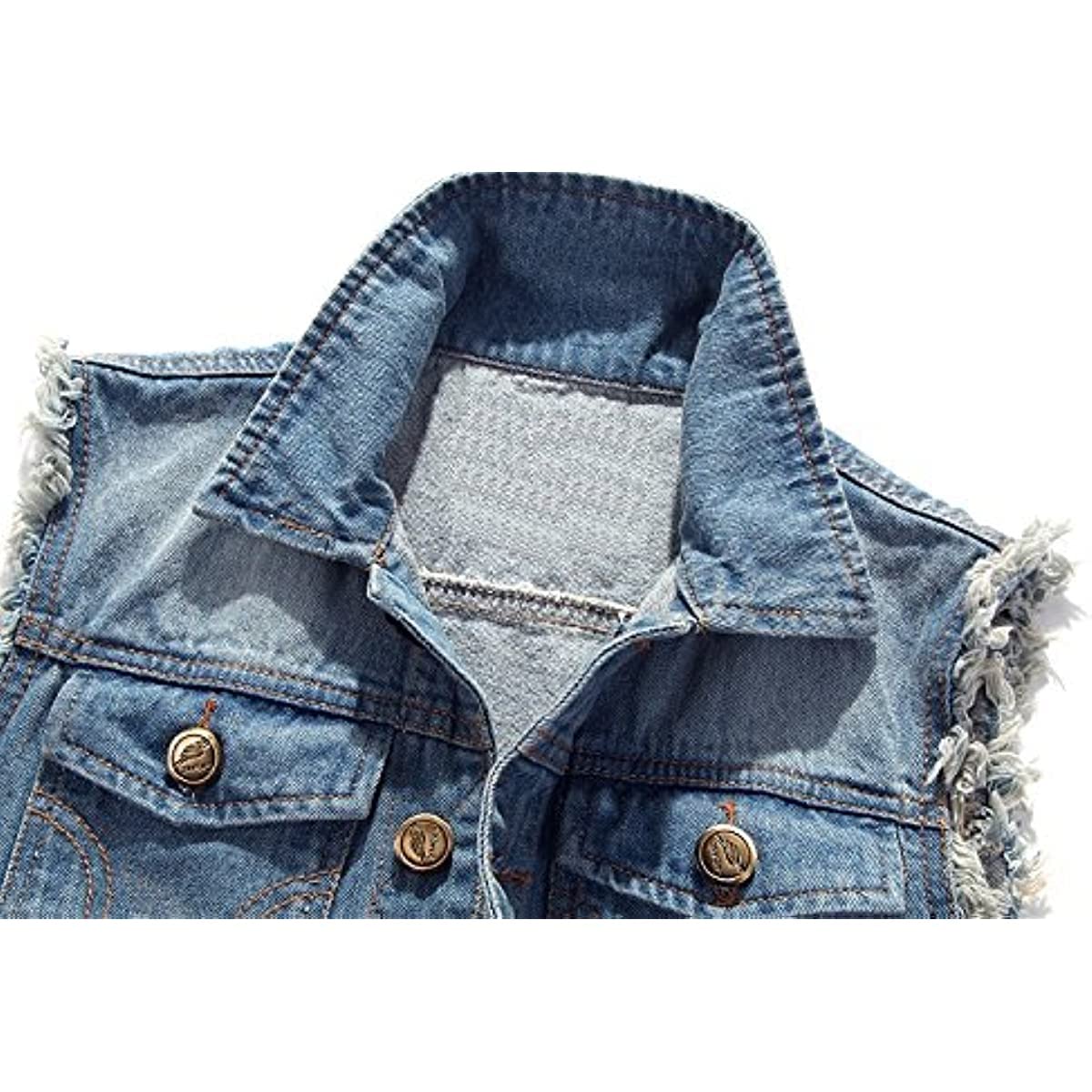 Hommes Denim Gilet Veste Décontractée Classique Manches Vestes
