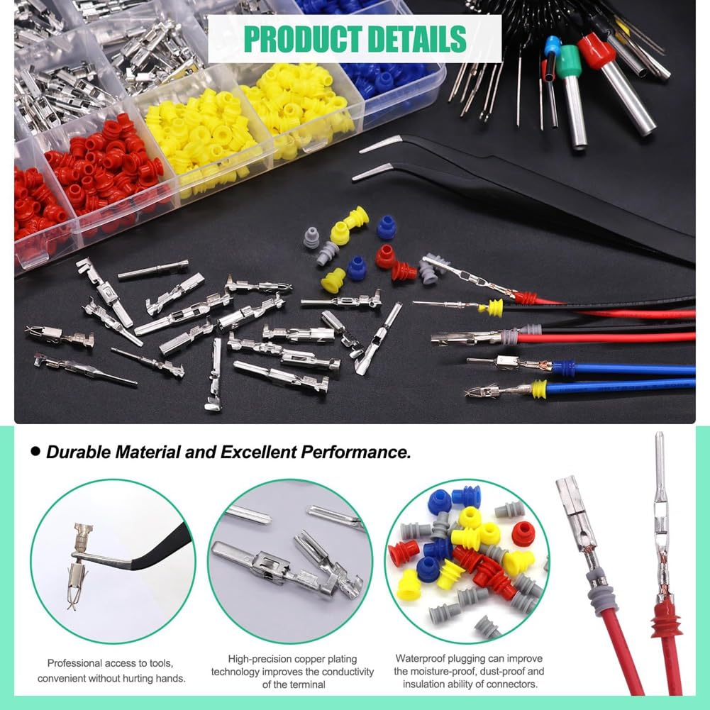 DHYAWUER 755Pcs Car Electrical Wire Terminal Pins Connector Kit 1/1.5/1.8/2.2/2.8/3.5mm 21Type Connector Pins Terminal Auto - Image 3