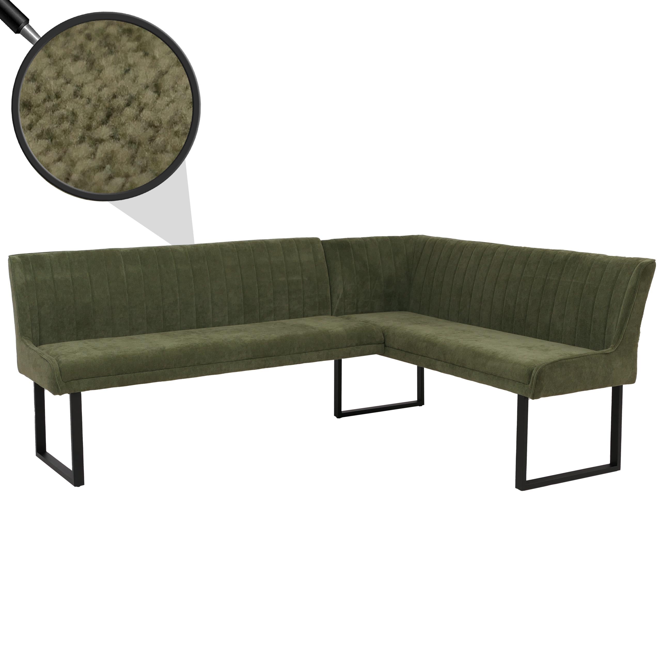 Banco de esquina HWC-O82, banco de comedor, Öko-Tex (310 g/m²), tela de chenilla, textil y metal, 210 x 159 cm, color verde