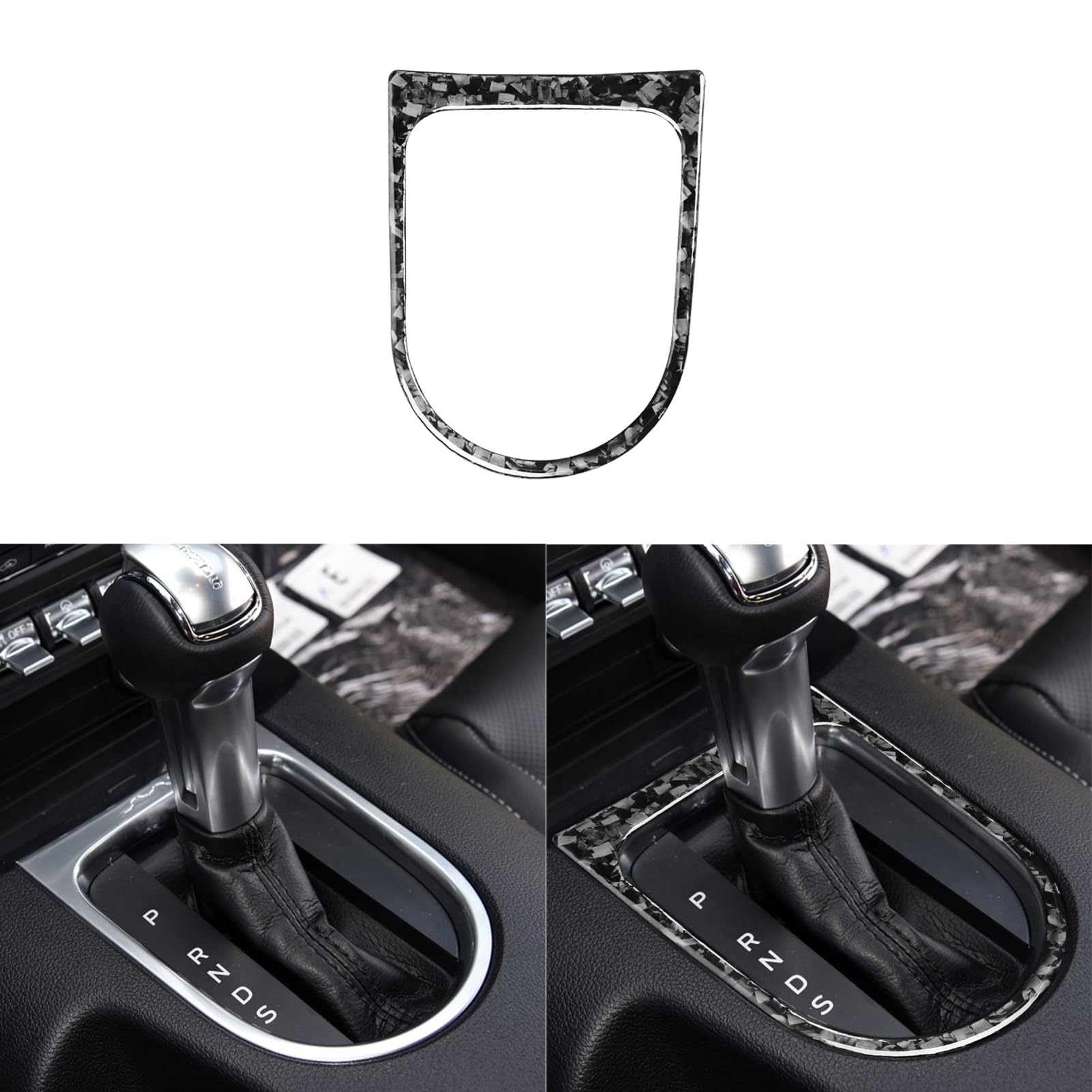 Car Center Console Gear Shift Panel Shifter Transmission Frame Trim Sticker Glossy Black Forged Carbon Fiber Decoration Compatible with Ford Mustang 2015-2020 Auto Interior Accessories