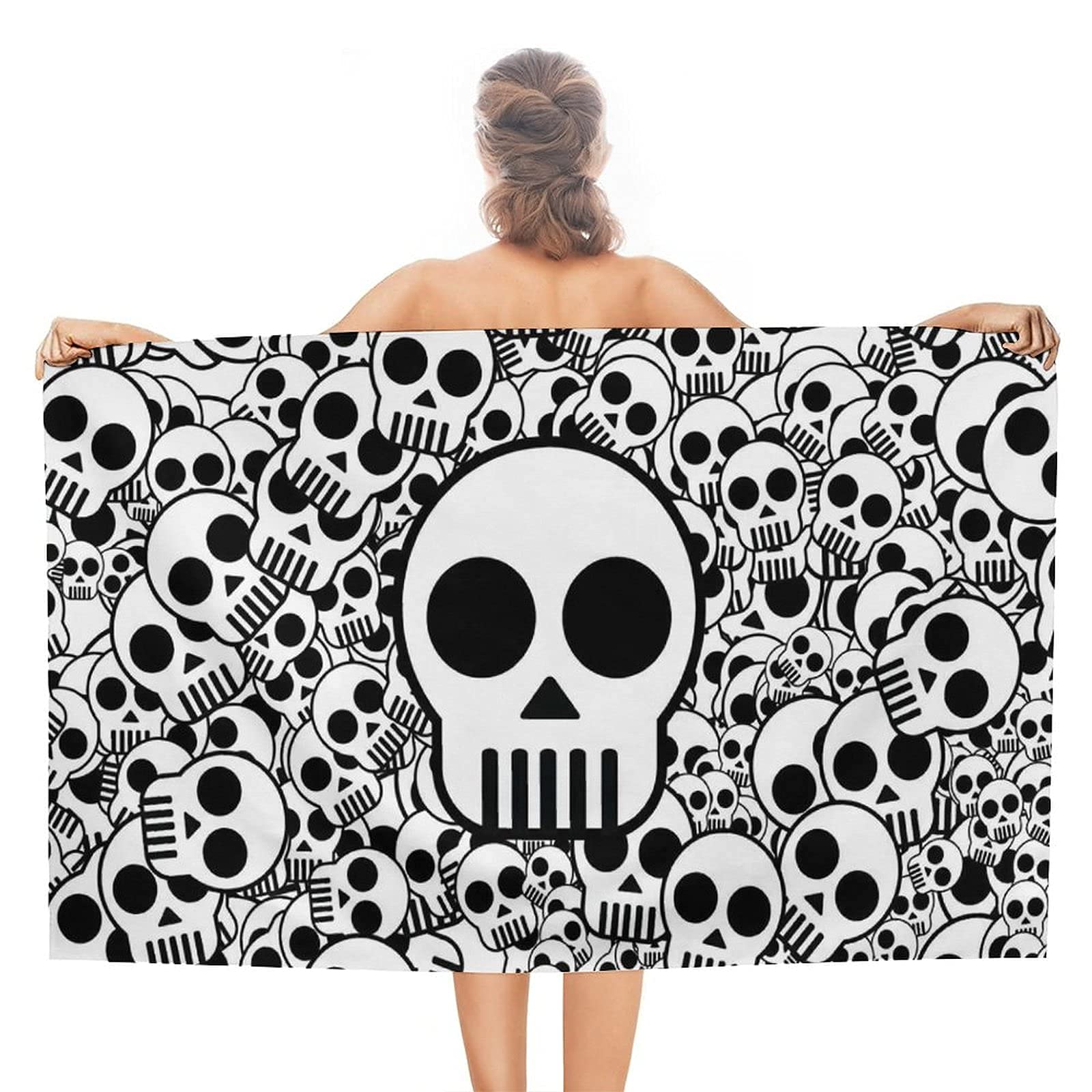 Black and White Skull Beach Towel Lightweight Sandproof Superfine Fiber Beach Towel Thick Oversized for Swimming Other Water Activities Exercise or Training Pool Hawaii Picnic SPA Cruise 32INx52IN