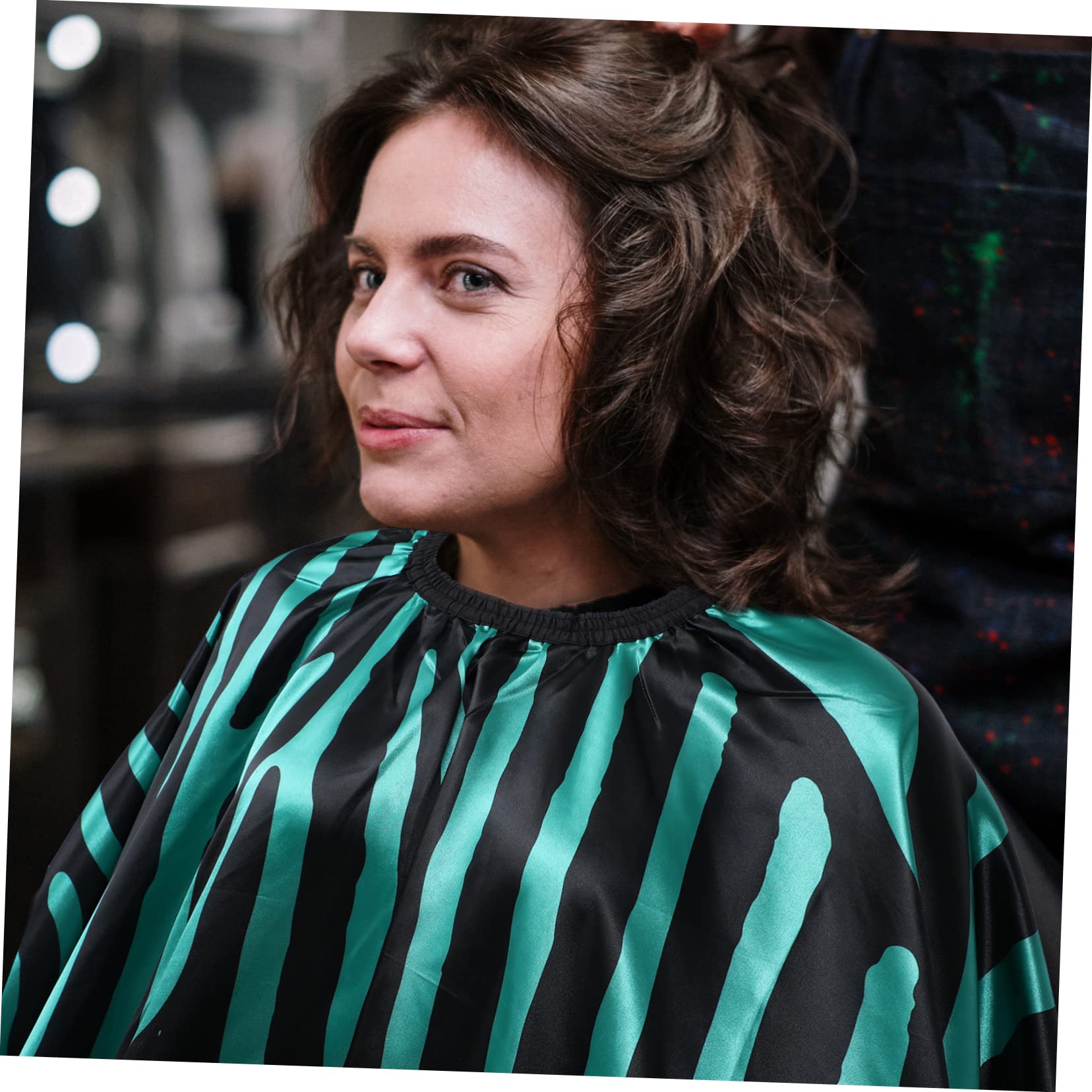 VALICLUD Capa de Peluquería de Satén Estampado Cebra Verde, Talla Grande, Capa para Cortar el Pelo, Unisex, para Salón y Uso Profesional