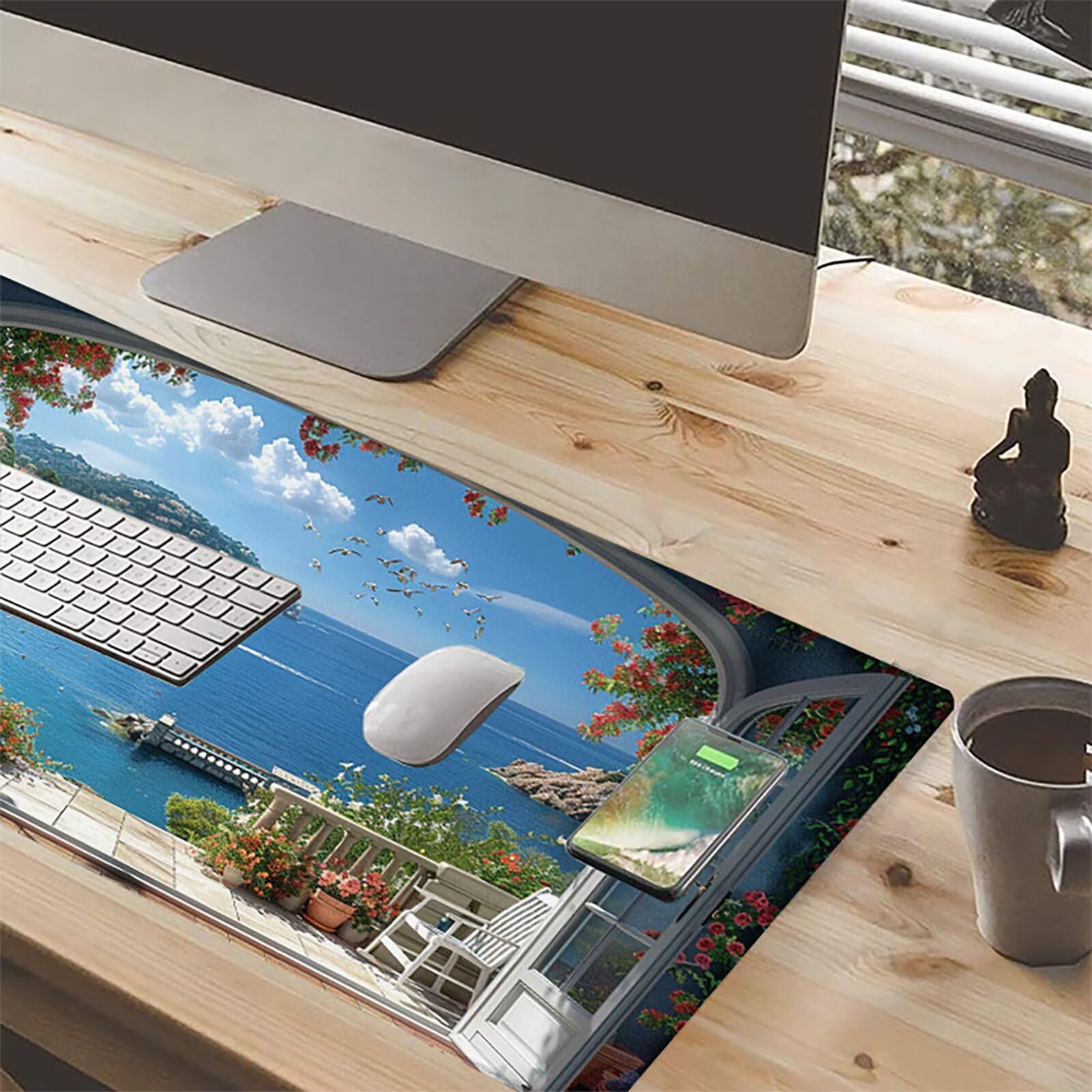 Paisaje Alfombrilla Ratón Gaming XXL 1500 x 800 mm, Alfombrilla Gaming Azul Mousepad con Base de Goma Antideslizante Impermeable Desk Mat para Teclado y Raton Accesorios Gaming, Regalos de Hombre N-4