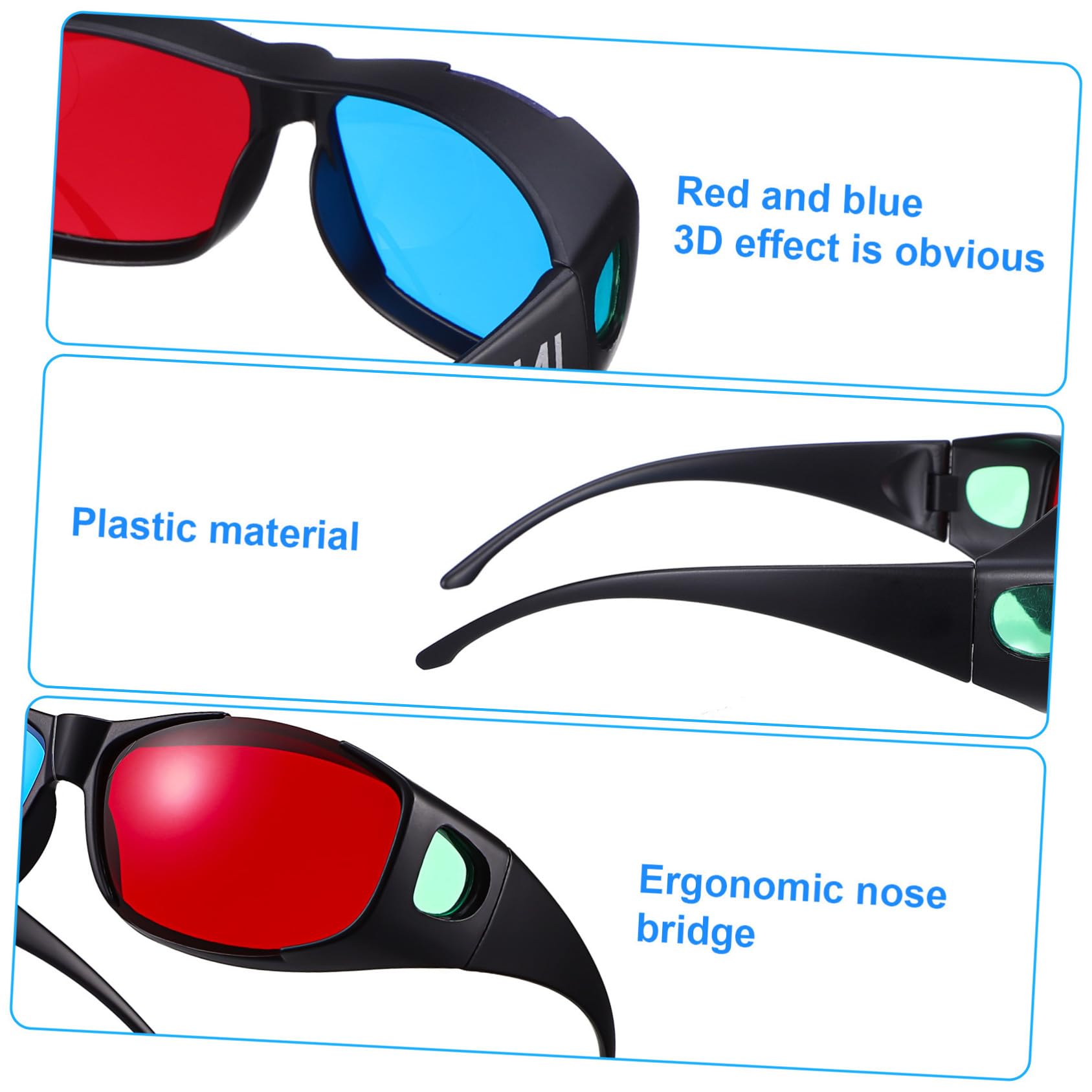 Gafas 3D Rojo Azul para Películas y Juegos, Paquete 5 de Plástico | Efecto Tridimensional Realista, Ligeras y Cómodas, Uso Fácil, para Cine y Gaming, Estilo Anaglifo