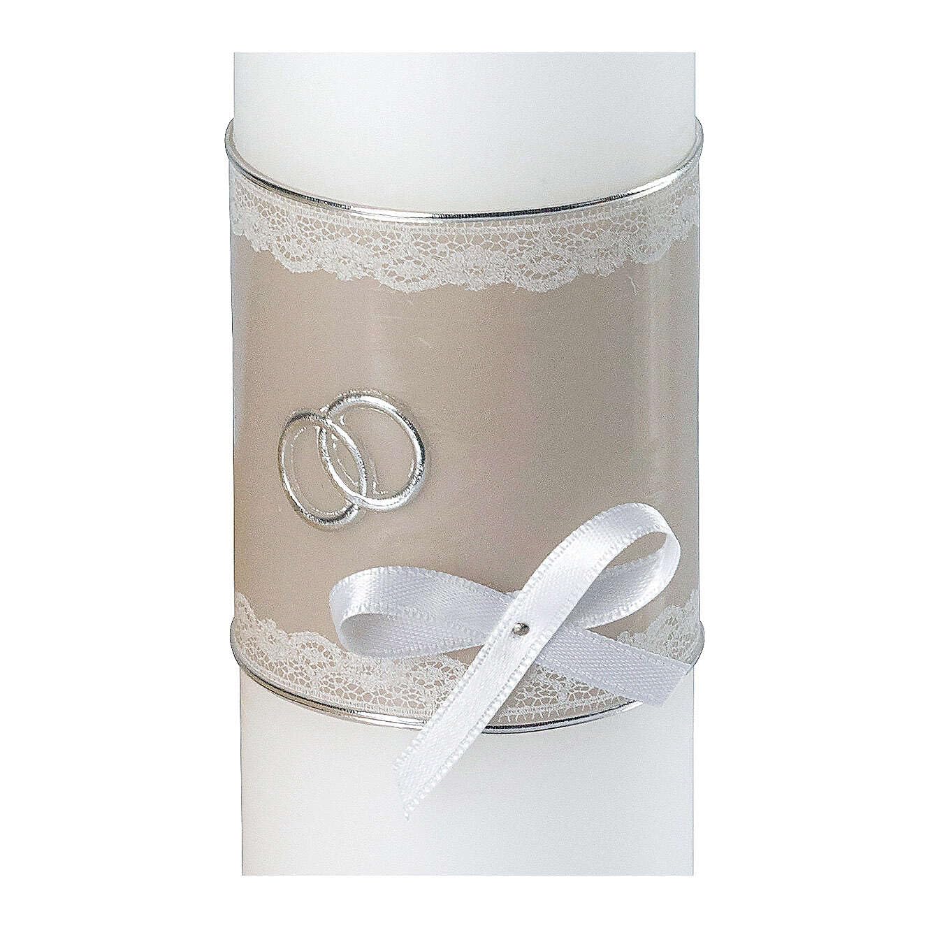 Beige Candle with lace and Wedding Ribbon 26.5x6 cm