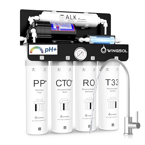 WINGSOL - Filtro de agua de ósmosis inversa, sistema de ósmosis inversa mineral alcalino UV que ahorra espacio, sin tanque, remineraliza pH+