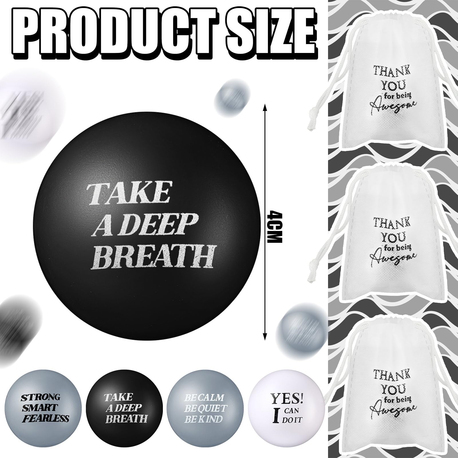24 Pcs Motivational Stress Balls Funny Stress Balls Employee Appreciation Gifts Inspirational Quotes Stress Balls with Thank You for Being Awesome Drawstring Bag for Coworkers Gifts 1.6 in