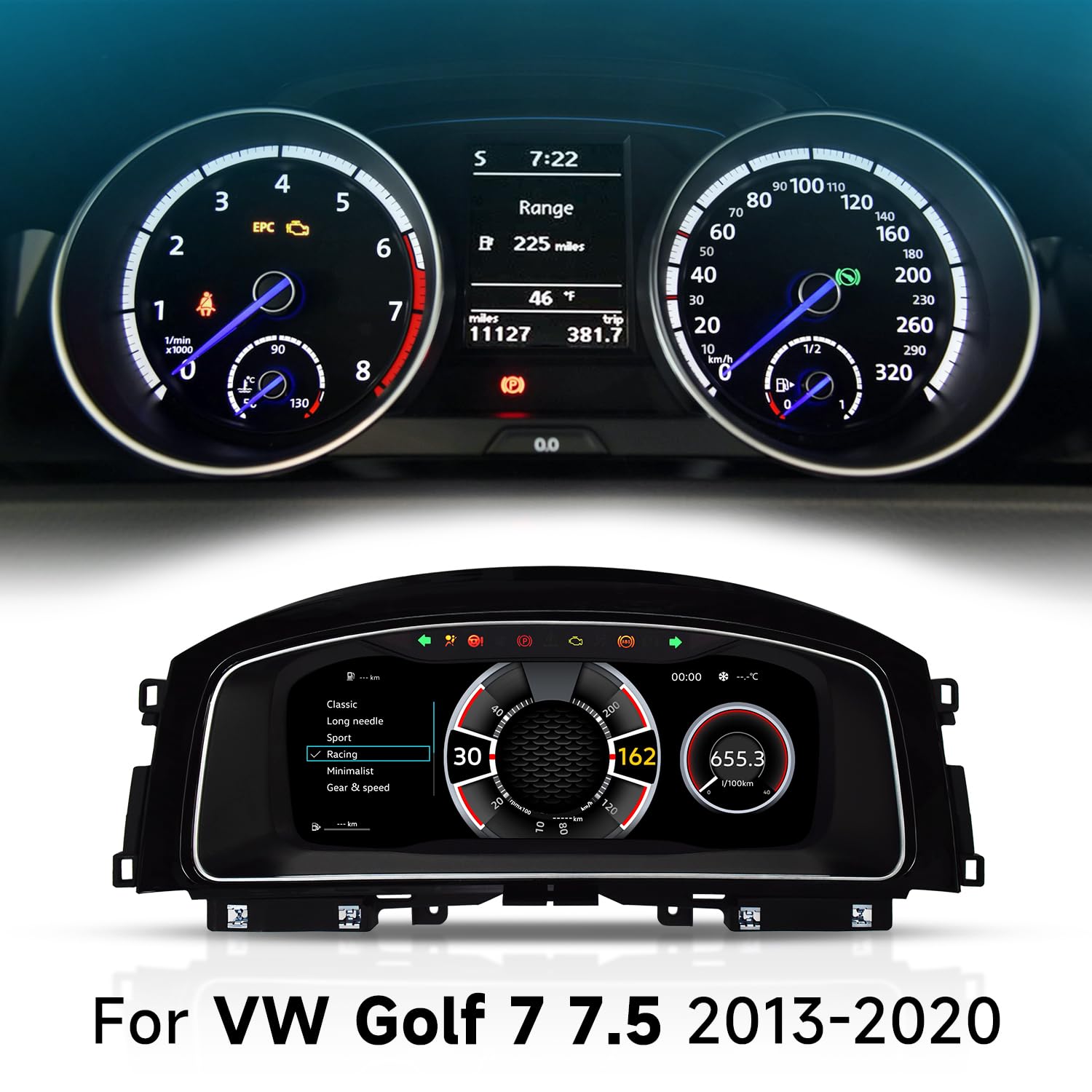 Quadro strumenti LCD 12,3 pollici compatibile con VW Golf 7 MK7 2013-2020. Pannello cockpit con HDMI e radio integrata.