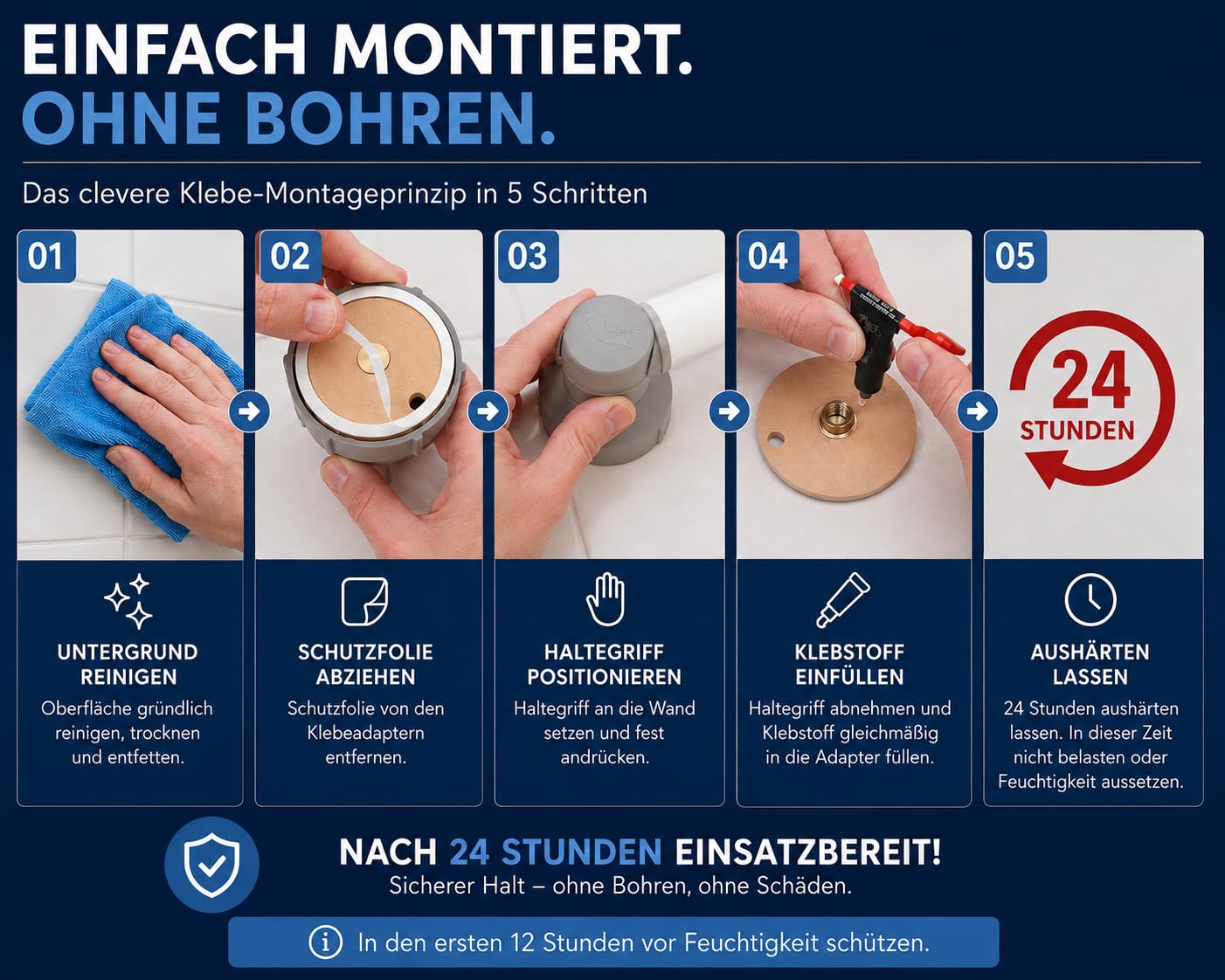 Edelstahl Haltegriff ohne Bohren – Premium Haltegriff