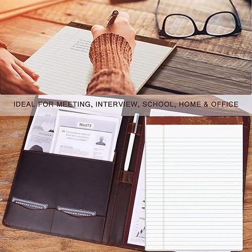 Miniatura 5 de Jack&Chris JC1823 - Cartera de cuero, carpeta de documentos A4, bloc de notas de escritura profesional, organizador de portapapeles, carpeta de