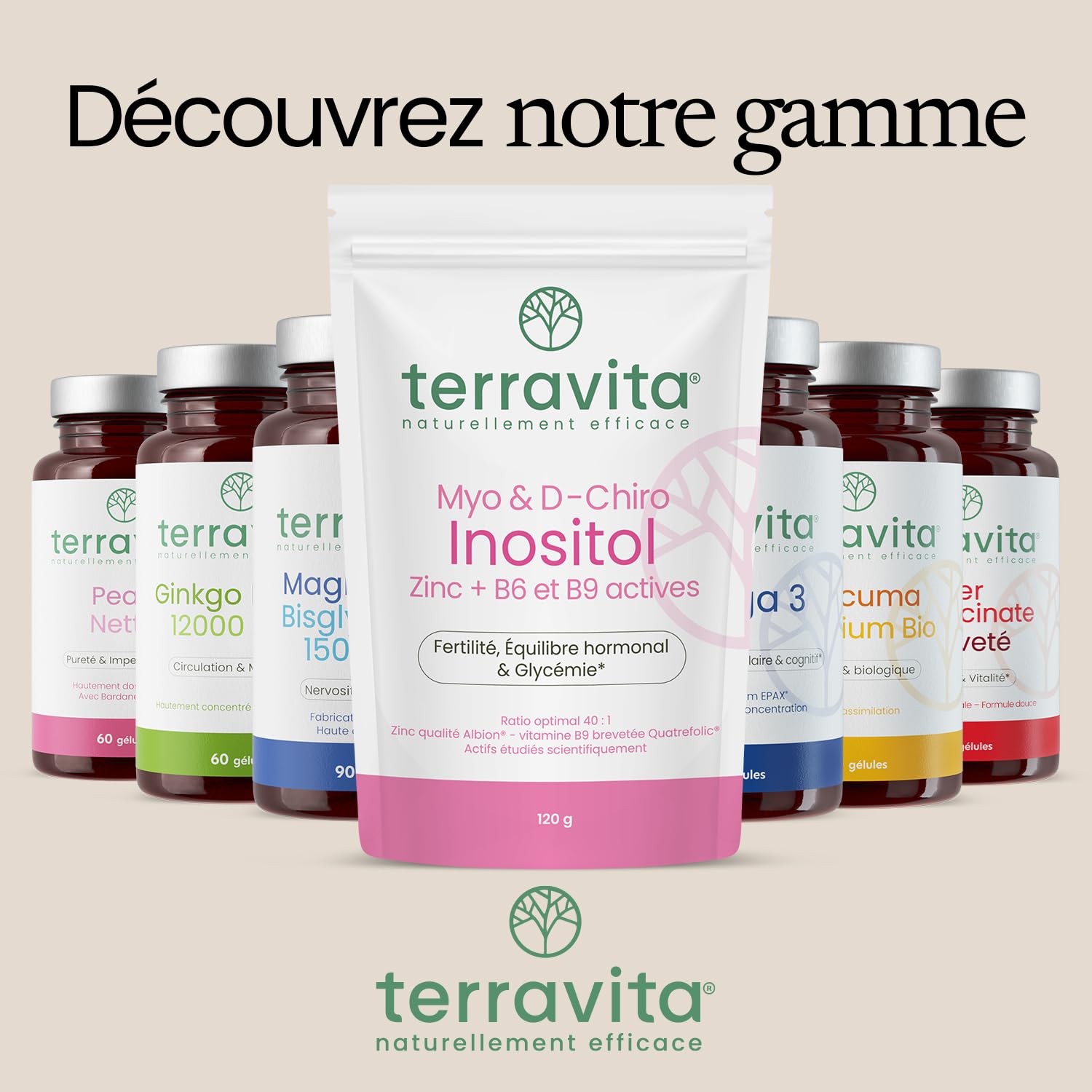 Myo-Inositol + D-Chiro-Inositol | Avec Zinc Bisglycinate, B6 et Acide Folique B9 Quatrefolic® | SOPK, Soutien Hormonal et Métabolique | Ratio Optimal 40:1 | 120 Grammes Poudre Goût Neutre | Terravita