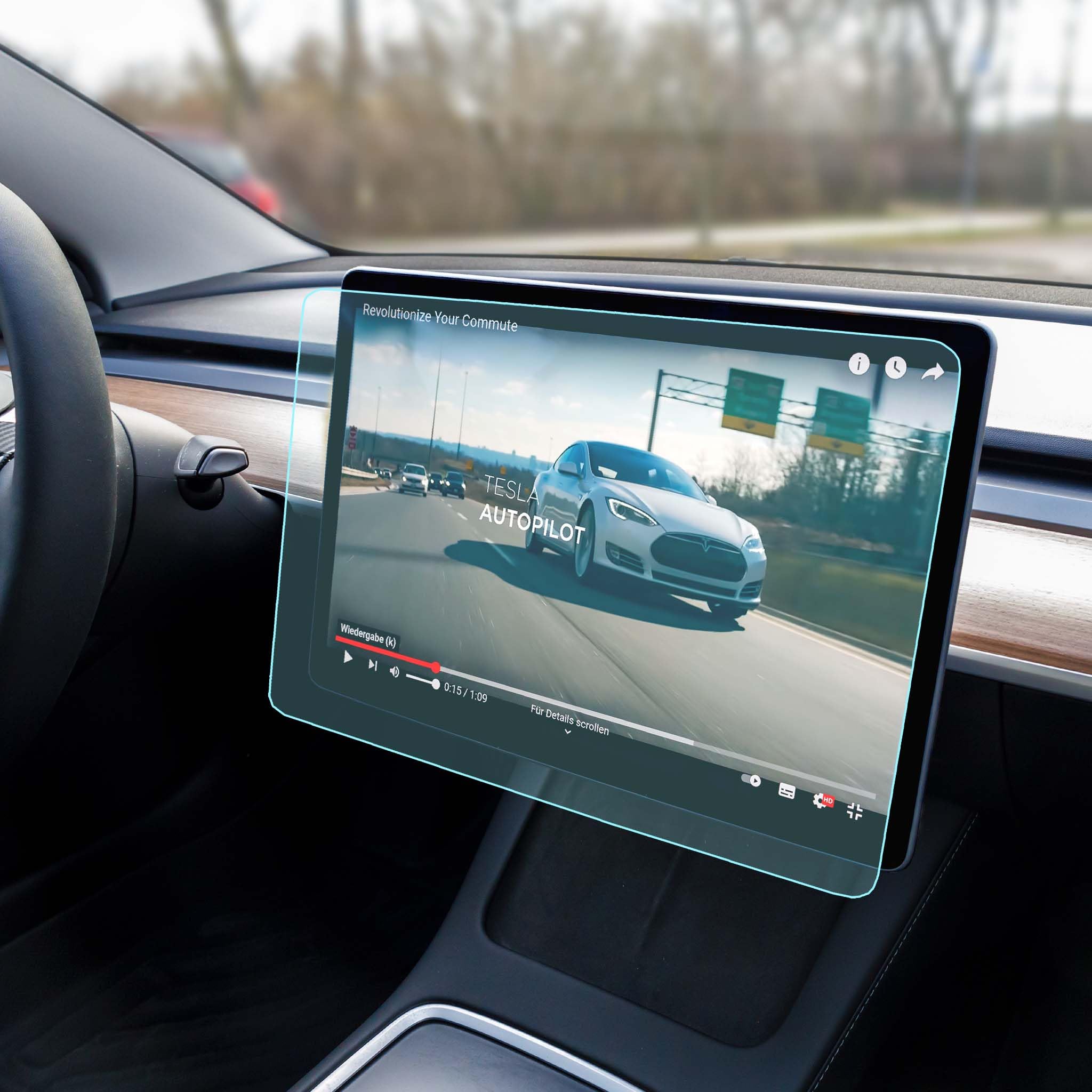 Displayschutzfolie matt aus gehärtetem Glas für Tesla Model 3 Model Y 2024 + 2025 - Screen Protector - Anti Fingerabdruck