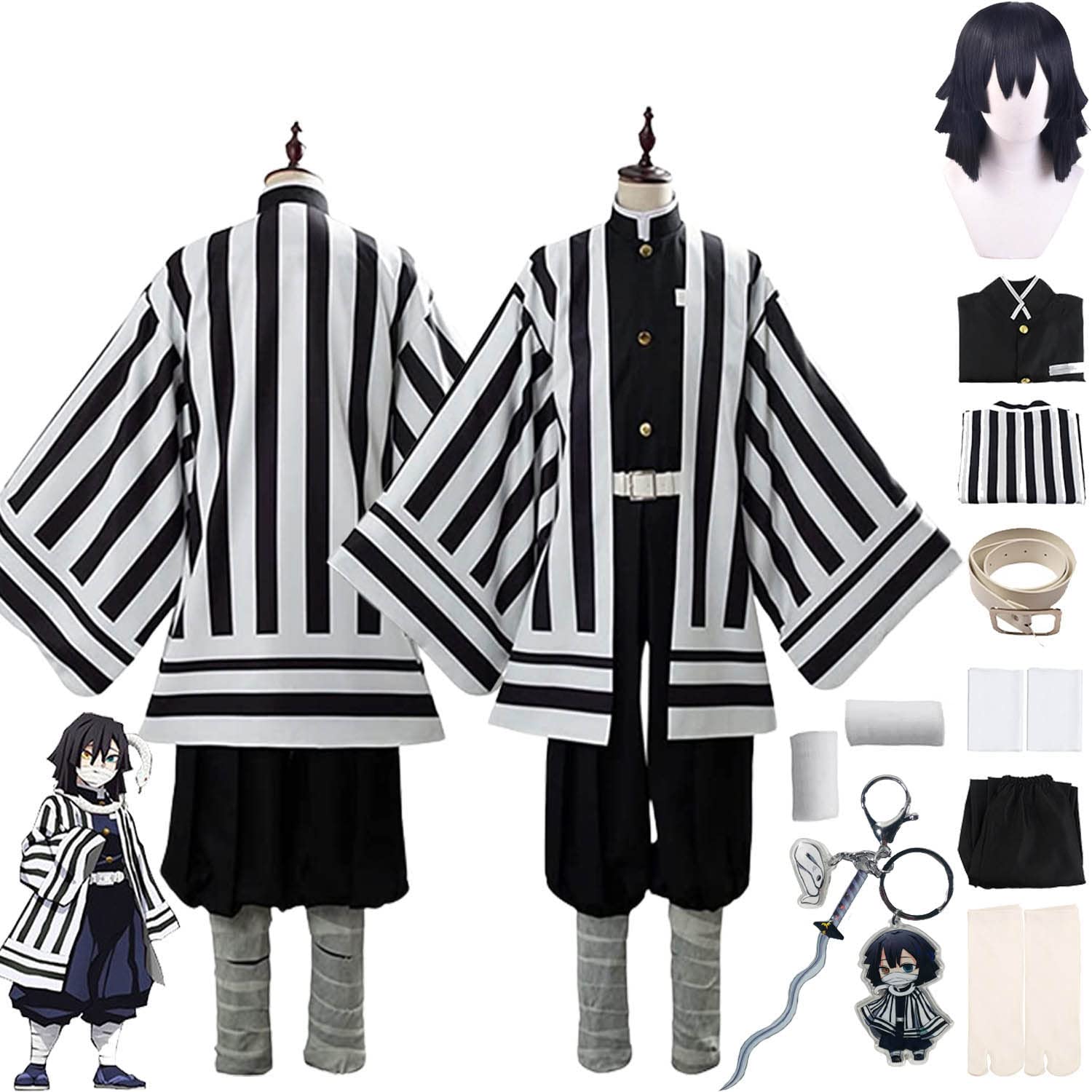 Anime Personaje Iguro Obanai Disfraz de cosplay Kochou Shinobu Juego de role Uniforme Conjunto Completo Halloween Fiesta Carnaval Traje de Vestir con Peluca para Hombres