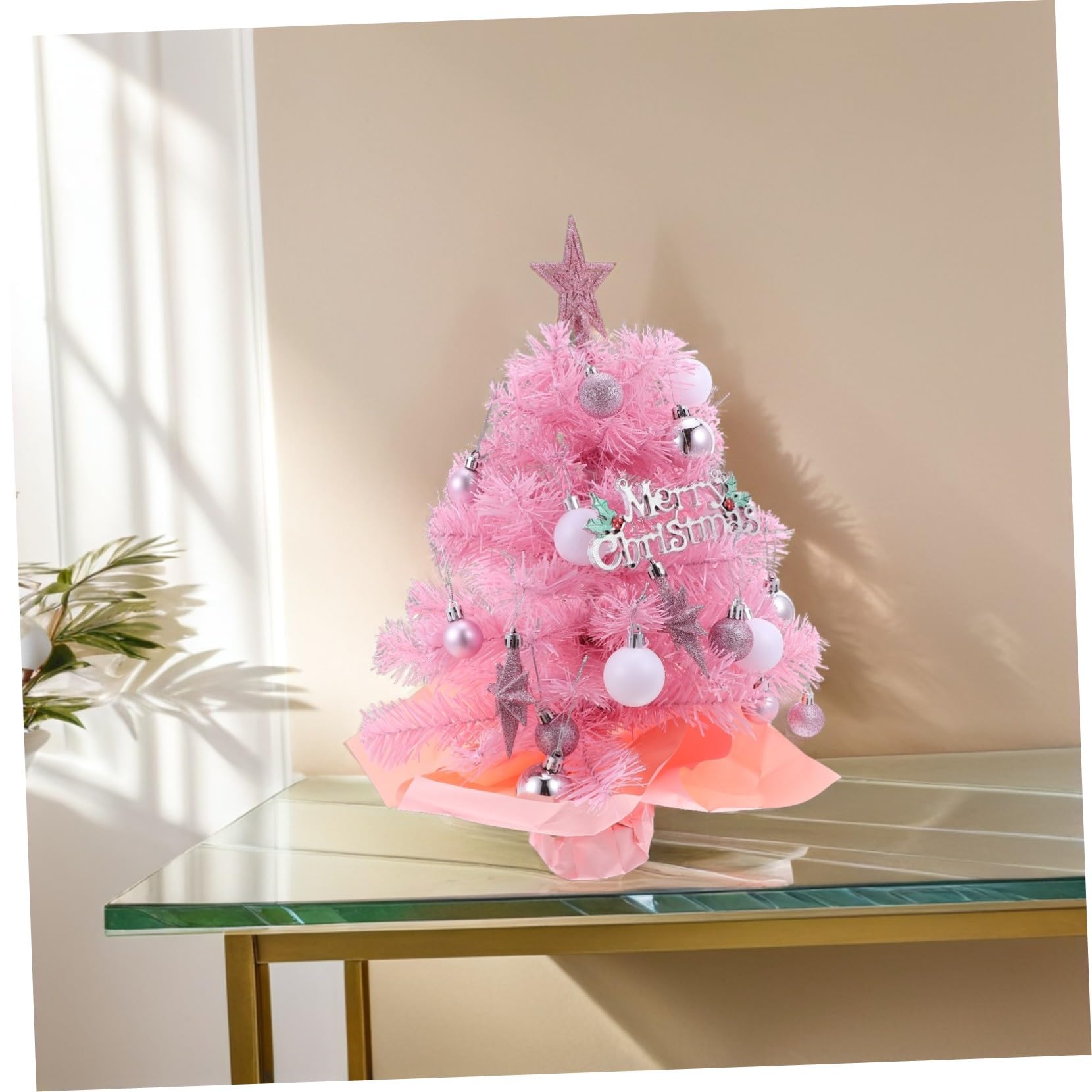 Ciieeo Mini Árbol de Navidad Artificial de Pies Árbol de Mesa con Luces Preiluminadas Decoración de Centro de Mesa para Navidad Casa Pequeño de Escritorio