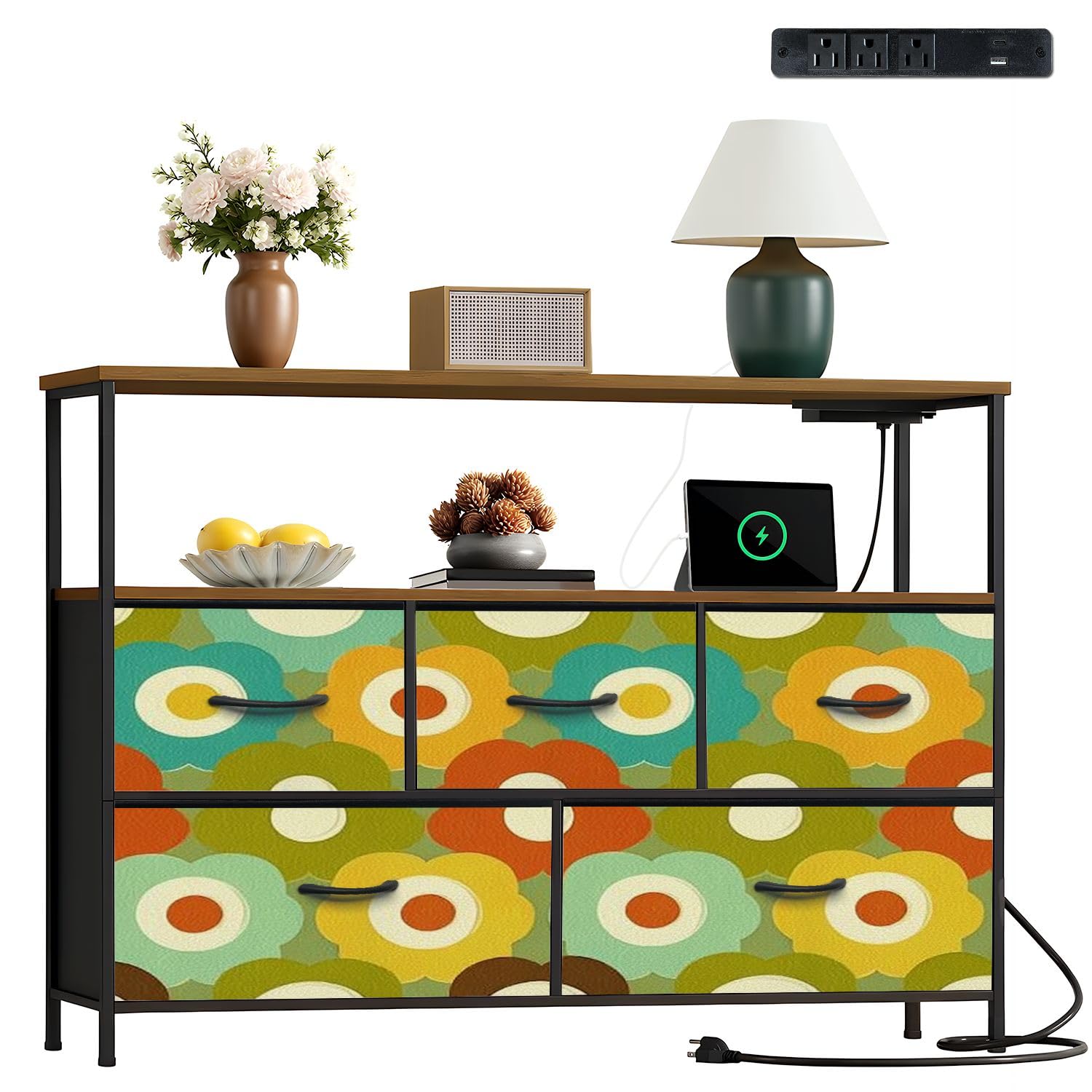 Amazon.com: VETEB Dresser 70s Retro 60s 70s Aesthetic Style for Chest of  Drawers with Power Oulet 5 Drawer Dressers with Wood Shelves TV Stand  Storage Dresser for Closet : Home & Kitchen