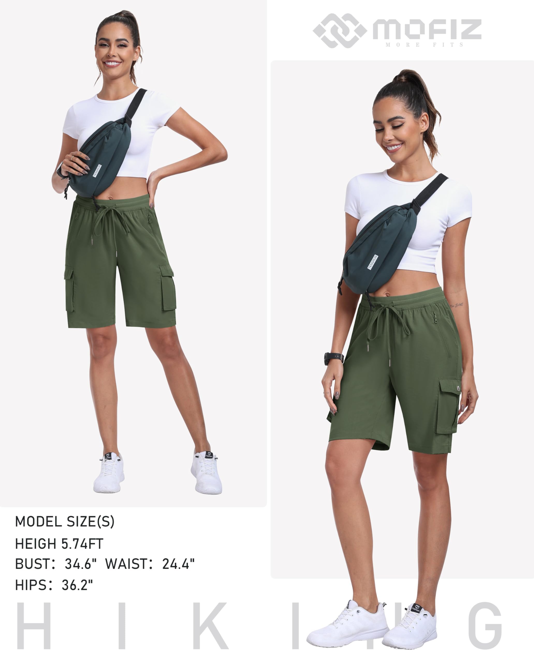 MoFiz Pantaloncini Cargo Trekking Donna Bermuda Estivi Pantaloni Corti Vita Elastica Leggeri Pantaloncini da Escursionismo Sportivi Jogging Casual Esterno con 6 Tasche