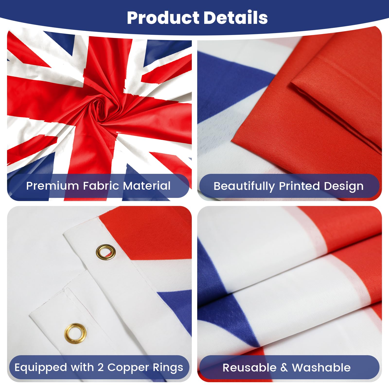 PartyYaa Union Jack Flag, 5ft x 3ft UK Flag for Party Decorations Single Side with 2 Brass Eyelets, Waterproof - Image 3