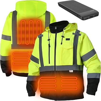 Safety Heated Jacket, 3M Reflective, Waterproof Hi-Vis Work Jacket