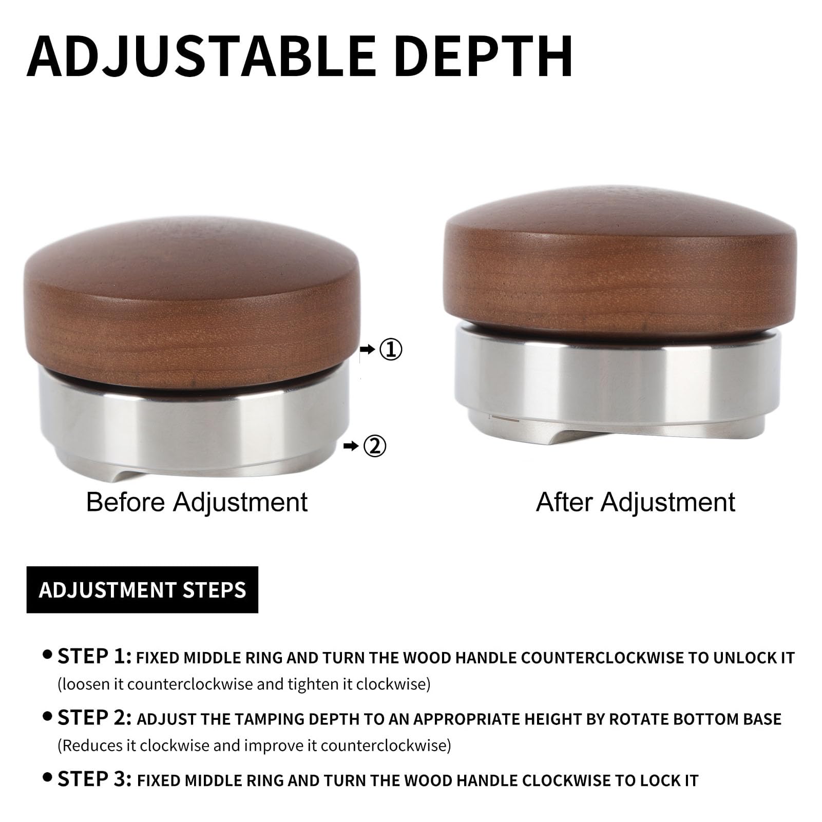 Pressino Regolabile Con Cuscino Silicone Stazione Per Pressino In Legno Di Noce Per Portafiltri 58 Mm – Altezza Regolabile, Con Cuscino In Silicone, Per Accessori Espresso Kit Barista