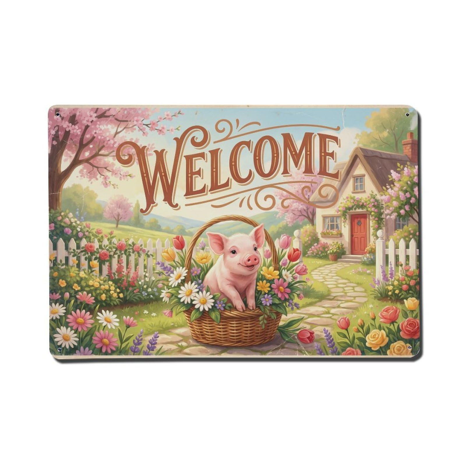 [Vintage Welcome] Piglet Garden Party Metal Tin Sign