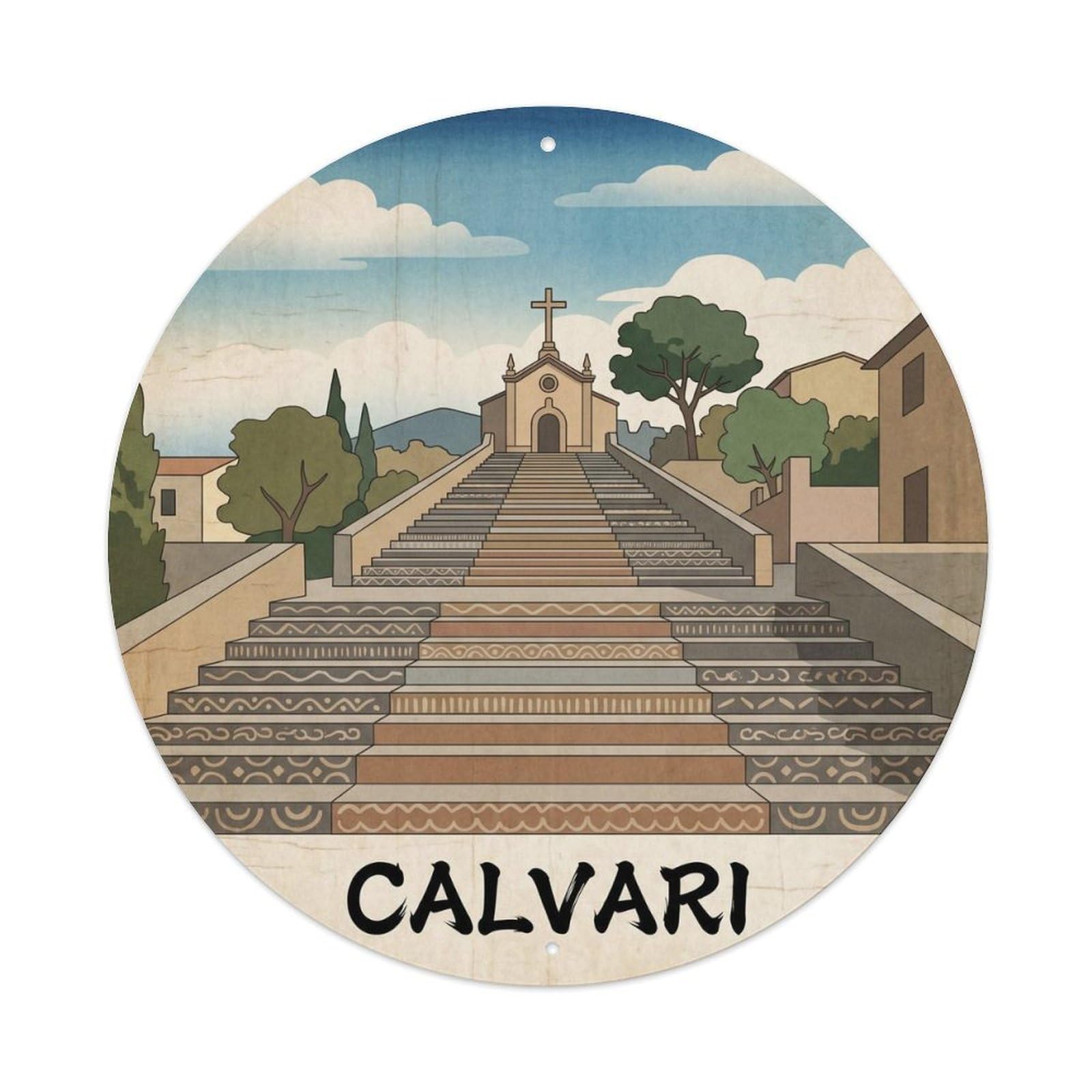 Olhnbad Style Pollenca Calvari Steps Pilgrimage Route Mallorca Metal Tin Sign