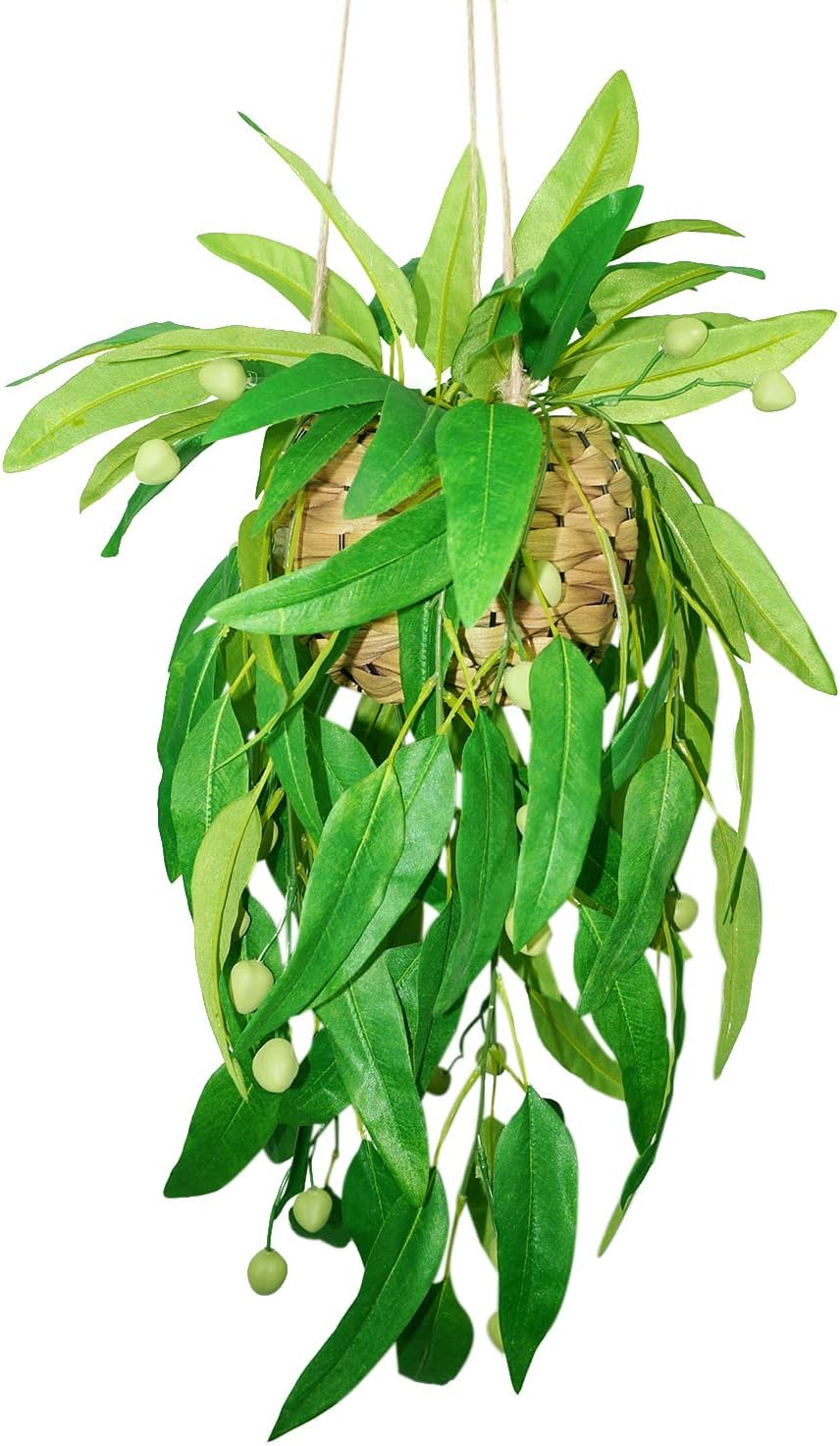 Buy Hisow Artificial Hanging Plants in Pot, Artificial Hanging Basket with Fake Evergreen Vine