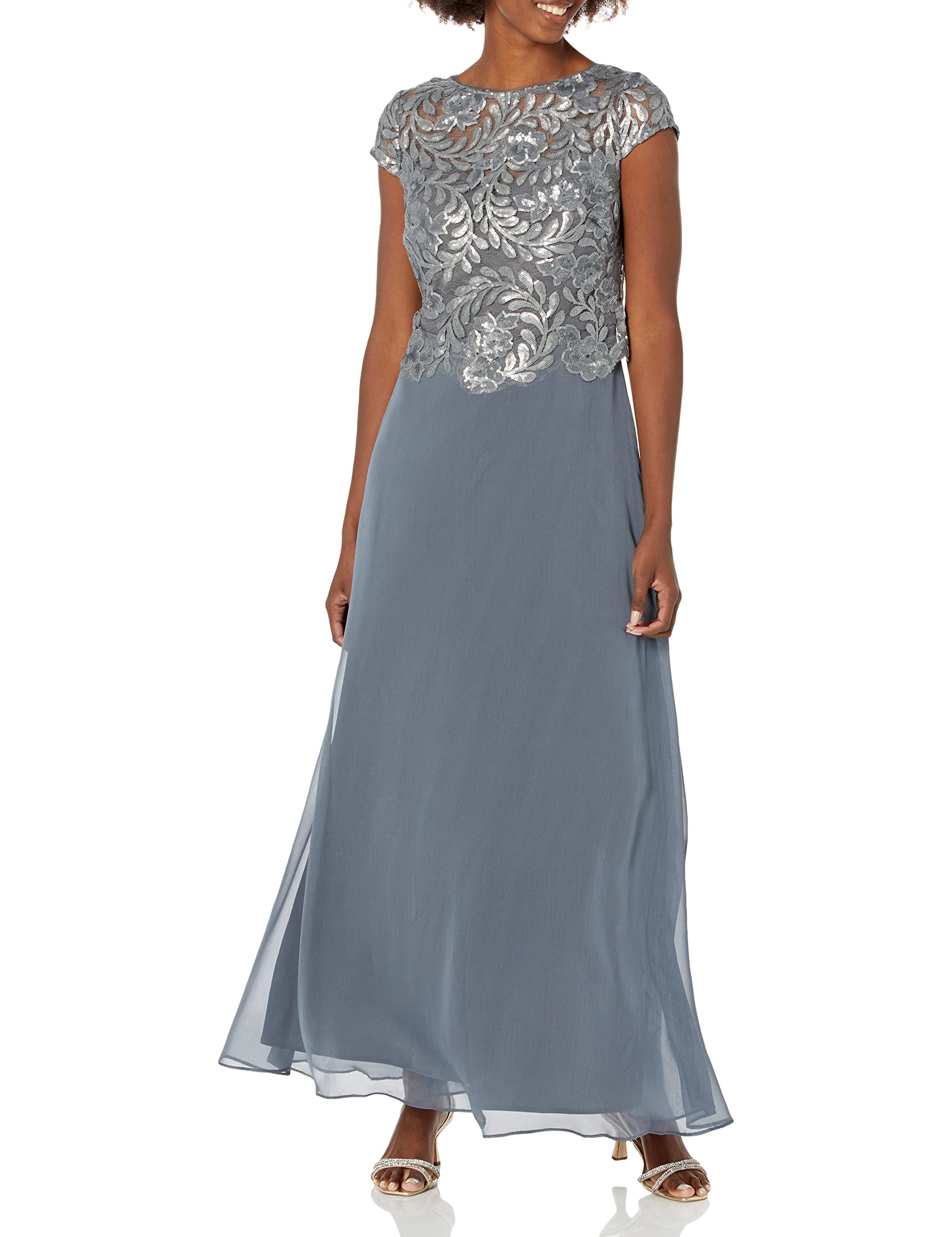 Alex Evenings Womens Cap Sleeve Long Mock Dress