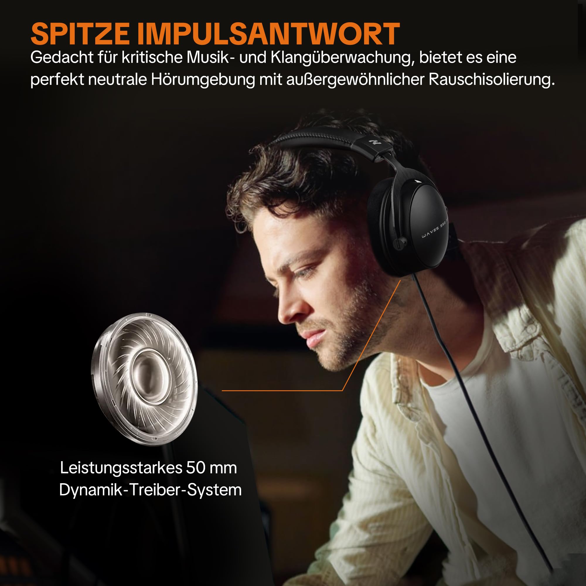 talomen W550X Studio-Kopfhörer, Geschlossen, Over-Ear, mit Leder- & Velourpolstern, abnehmbaren Kabeln, ideal für Recording, Mixing, Mastering, DJ-Monitoring und Gaming