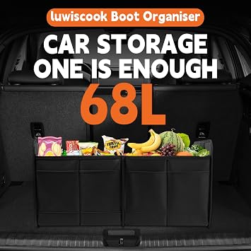 Car Boot Organiser, 68L Collapsible Car Boot Tidy Storage Box SUV Organiser | 1680D Oxford 3 Large Compartment Organiser Car Boot Bag, Non Slip Bottom, 5 Side Pockets & Strong Handle Fit for All Vehicles