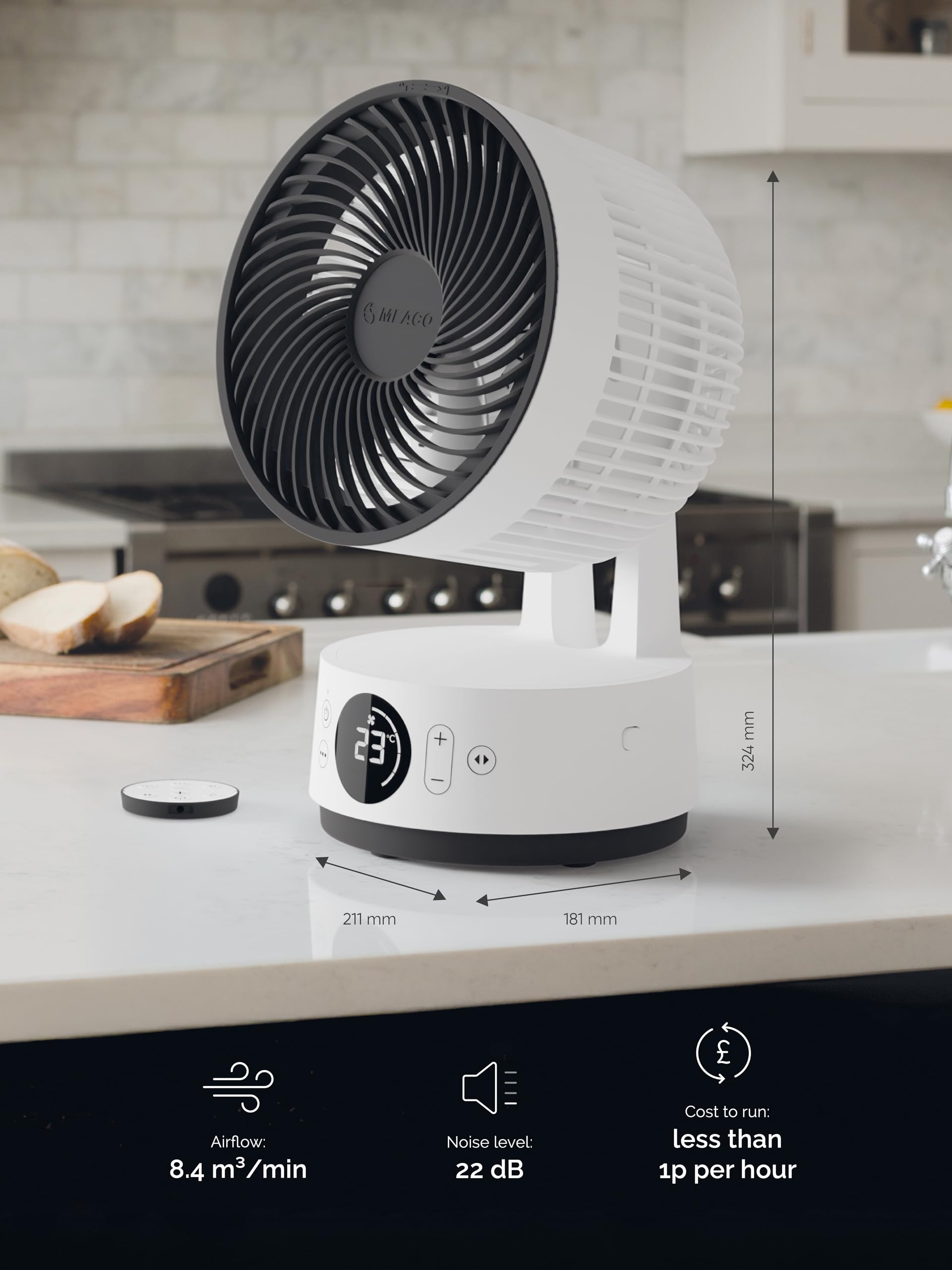 Meaco Fan Sefte® Tragbarer Akku-Luftzirkulator, 15,2 cm, 12 Geschwindigkeiten, 22 dB ultra-leise, kabellos, oszillierender Tischventilator, wiederaufladbar + Fernbedienung, 26 Stunden Laufzeit, 16 m