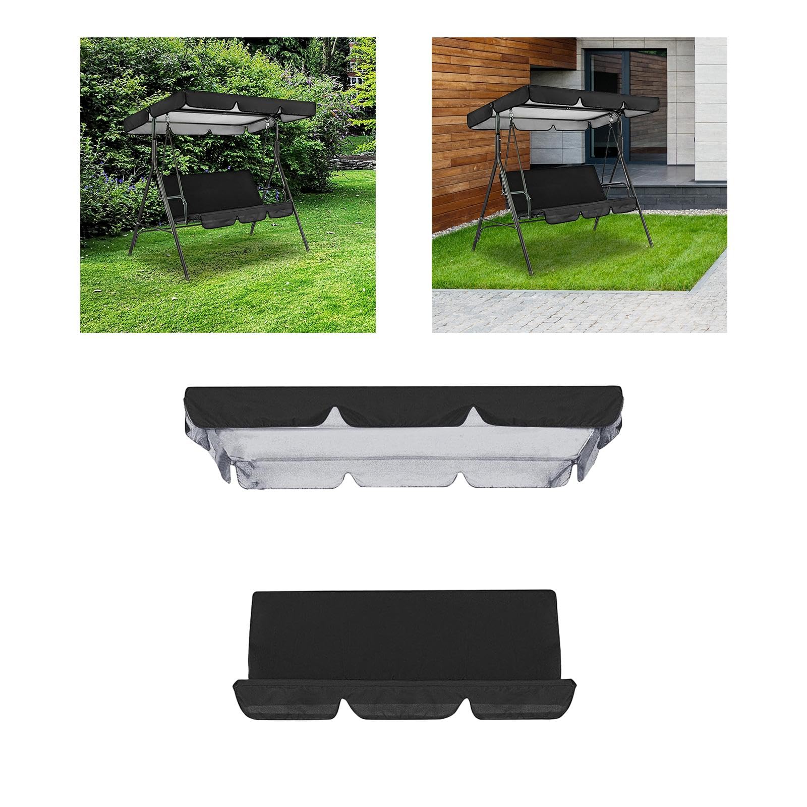 2 Pièces Balancelle Auvent Ensemble Housse Hamac Couverture Imperméable Coussin Matériel Oxford Adapté Aux Familles Terrasses Balcons, Noir
