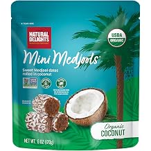 Natural Delights Medjool Dates - Organic Coconut Mini Medjools, Non-GMO, Mini Date Bites, Healthy Date Snack, Good Source of Fiber, Naturally Sweet, On the Go Snack - Coconut Medjools, 6 oz Bag