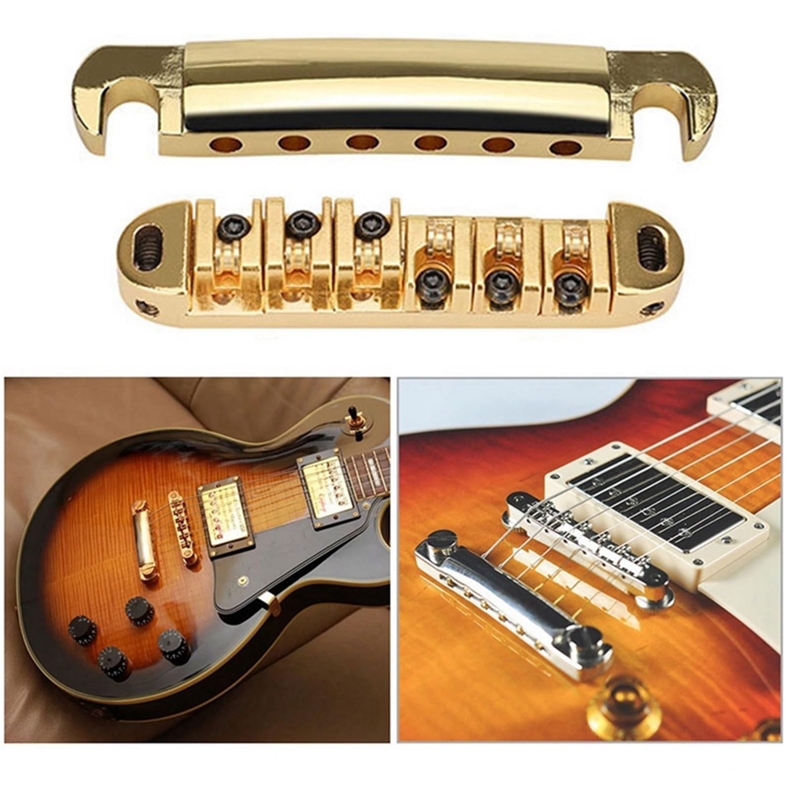 1 Set Di 6 Corde Per Chitarra Elettrica Ponte E Cordiera Con Perni Per SG/LP Gold Parti di chitarra Ponte