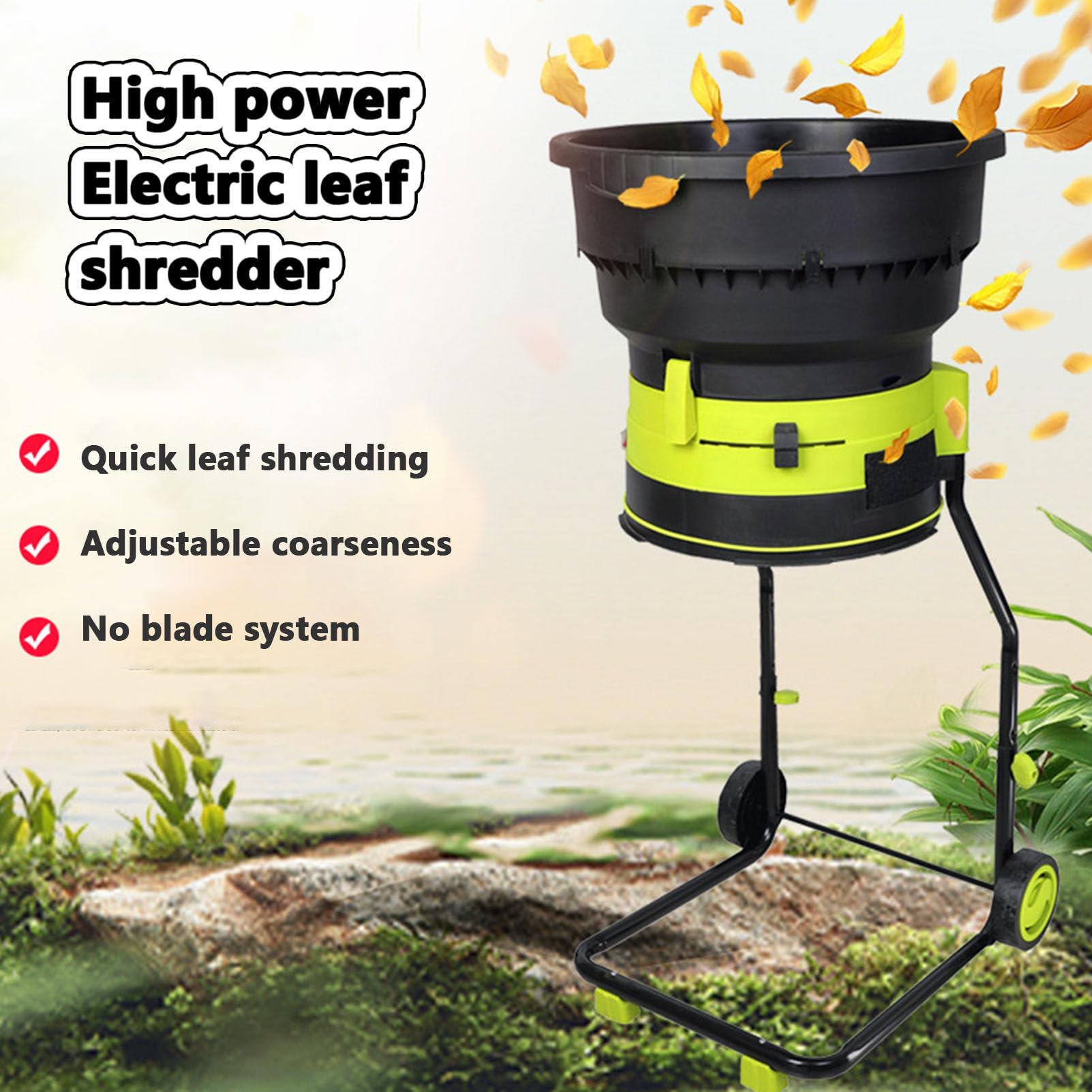 Trituradora eléctrica de Hojas para jardín, trituradora de 2500 W para Hojas y Ramas para triturado, compostaje y Limpieza del jardín, con Ruedas y Bolsa de Almacenamiento,10m-Power-Cord