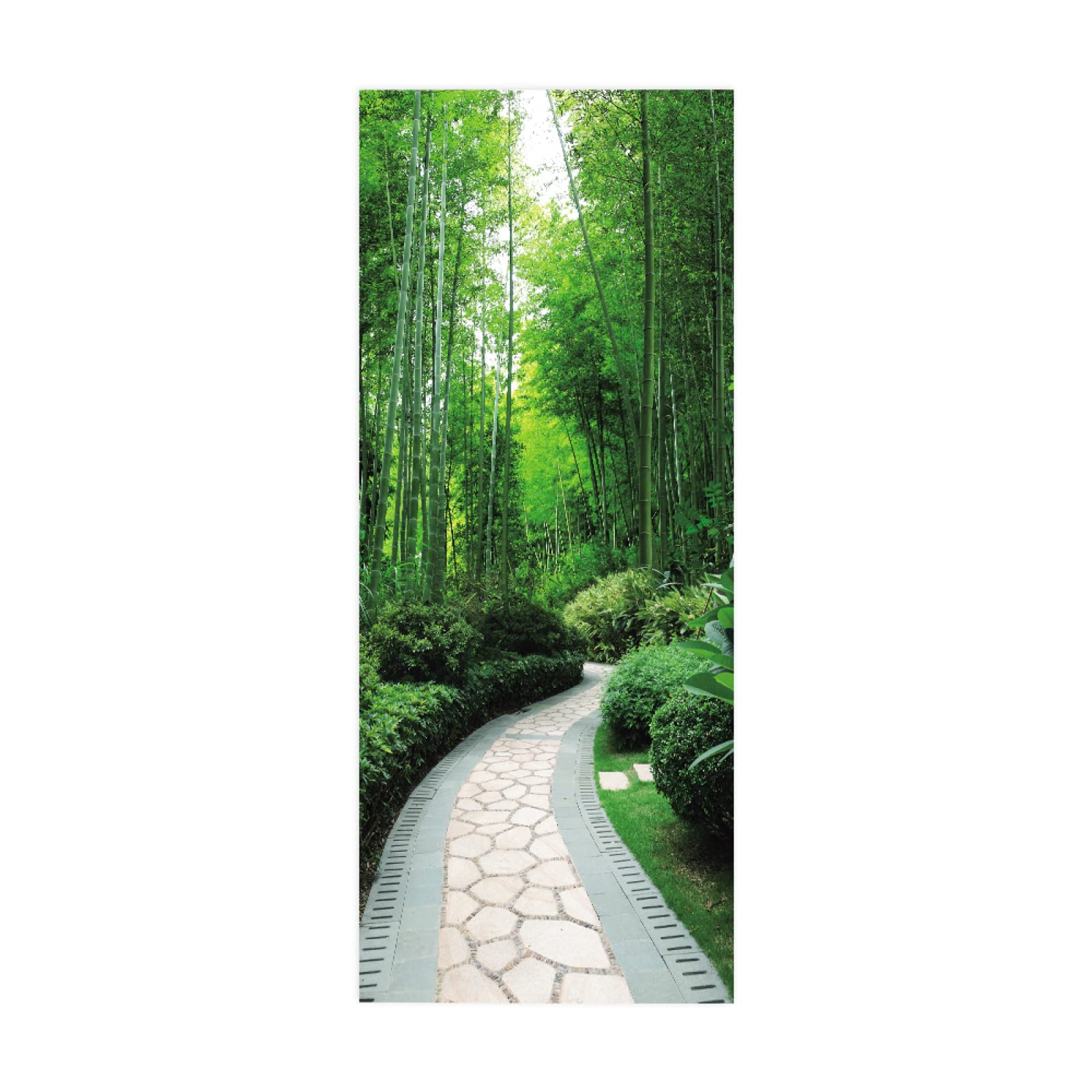 Sticker Porte Vert & forêt de bambous Papier Peint pour Porte Stickers Trompe Loeil Papier Peint 3d Trompe L'oeil Poster de Porte L100 x H200cm