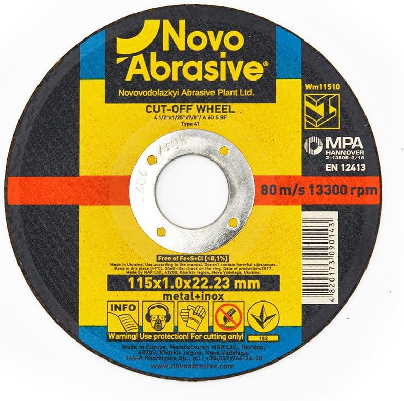 NOVOABRASIVE Metal Cutting Disc 115 x 1 x 22.2 mm (set of 50 PCS) Use For Cutting Metal, Stainless Steel, Steel and Non-Ferrous Metals