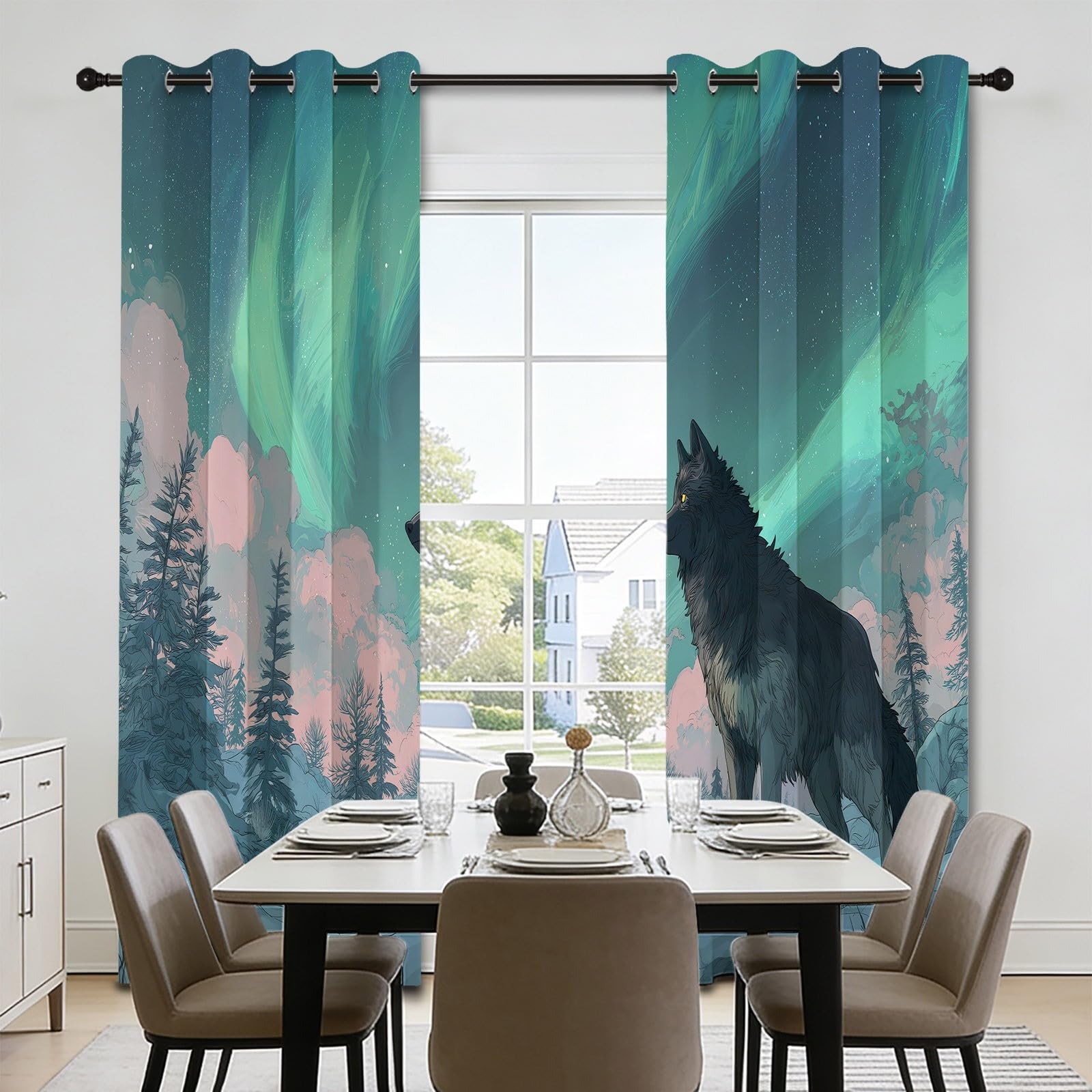 Tier Landschaft Botanisch Vorhänge Blickdicht 225x140 cm (2er Pack)