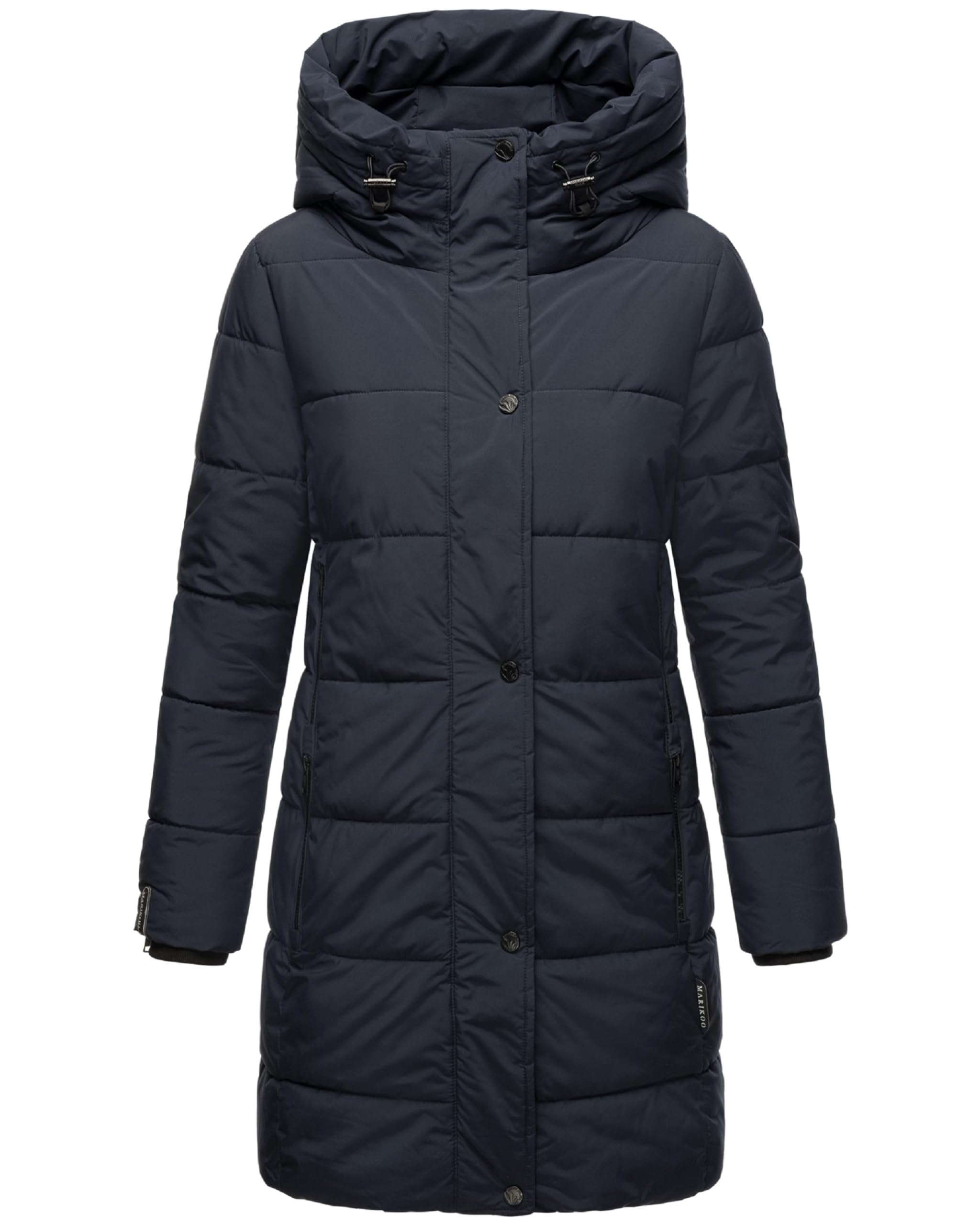 Marikoo Women's Navy Winter Coat Warm Quilted Coat Long With Hood And High Collar Karumikoo Xvi Xs-5Xl, Xl