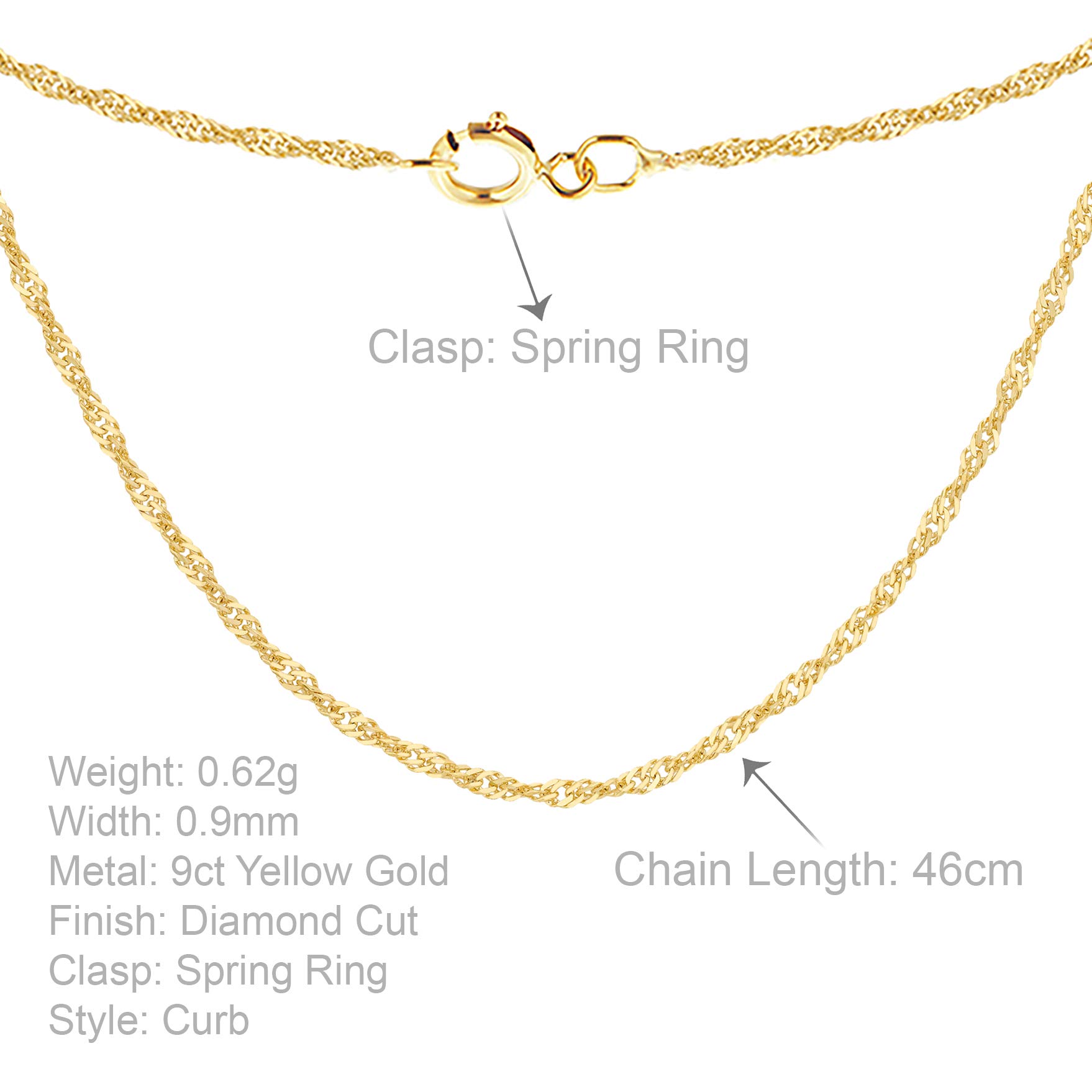 Carissima Gold Damen 9k (375) Gold 0.9mm Diamantschliff Twist Panzerkette